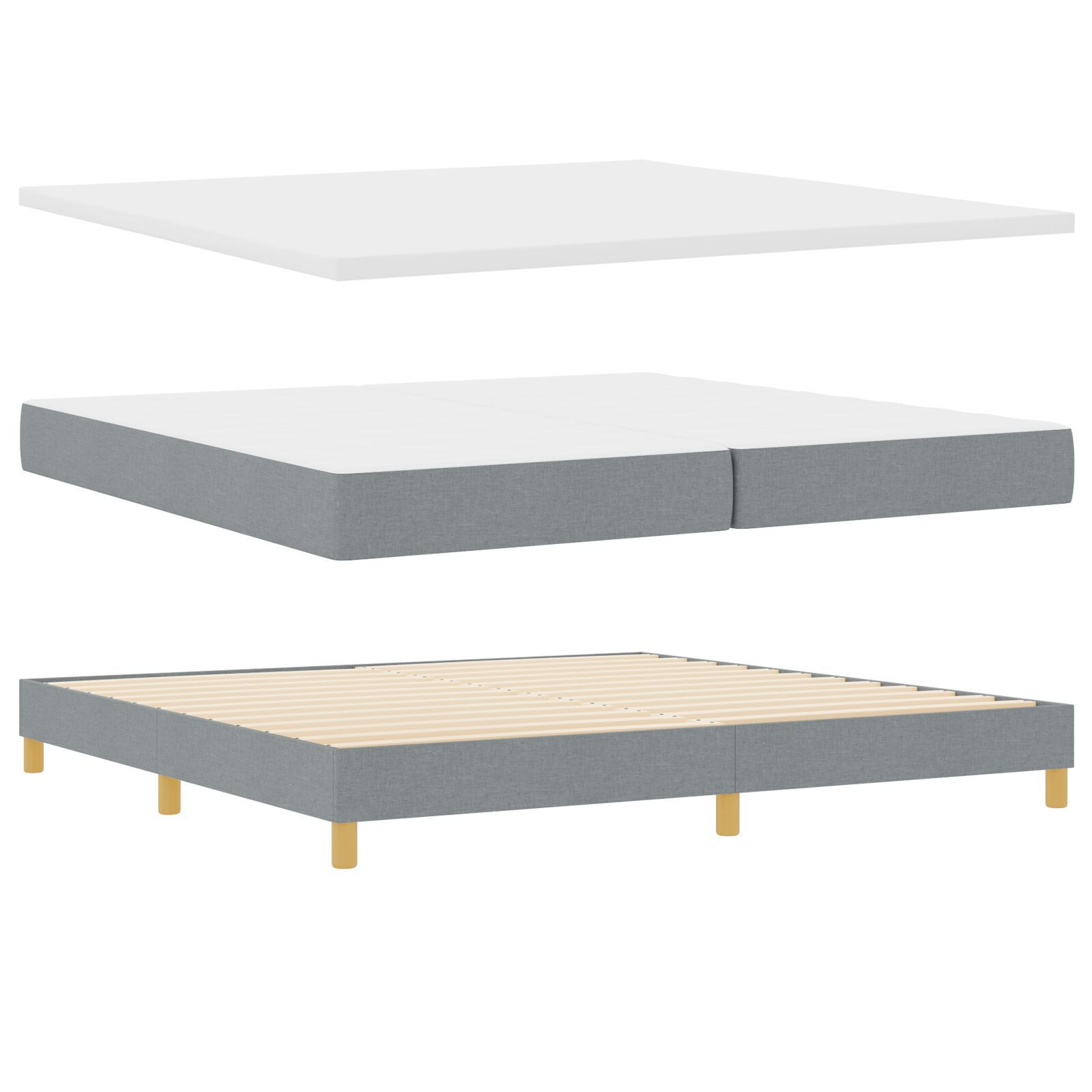 Pat Box Spring vidaXL cu Saltea și Bancă Gri deschis 200x200 cm Fabric Pat Box Spring vidaXL cu Saltea și Bancă Gri deschis 200x200 cm Fabric