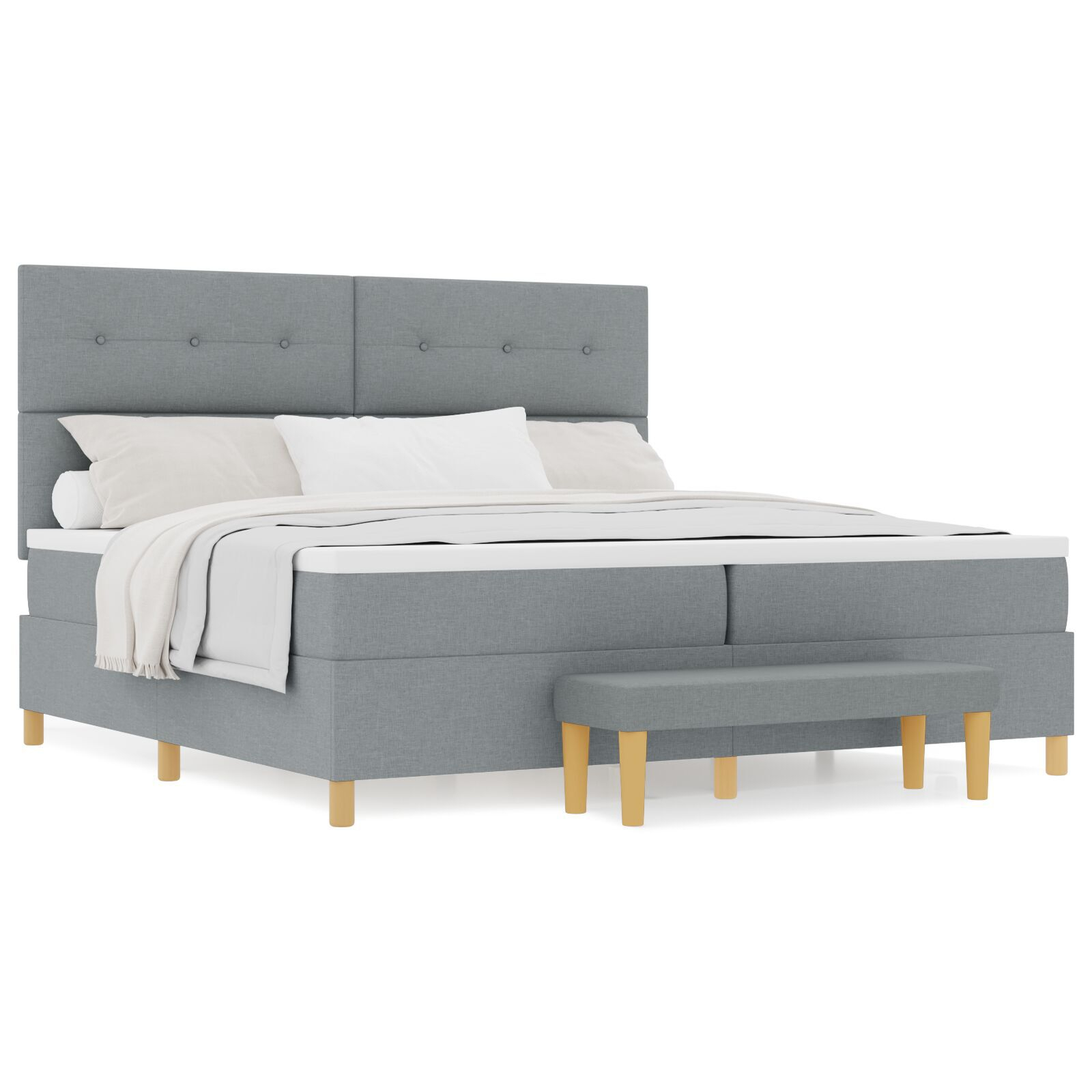 Pat Box Spring vidaXL cu Saltea și Bancă Gri deschis 200x200 cm Fabric Pat Box Spring vidaXL cu Saltea și Bancă Gri deschis 200x200 cm Fabric