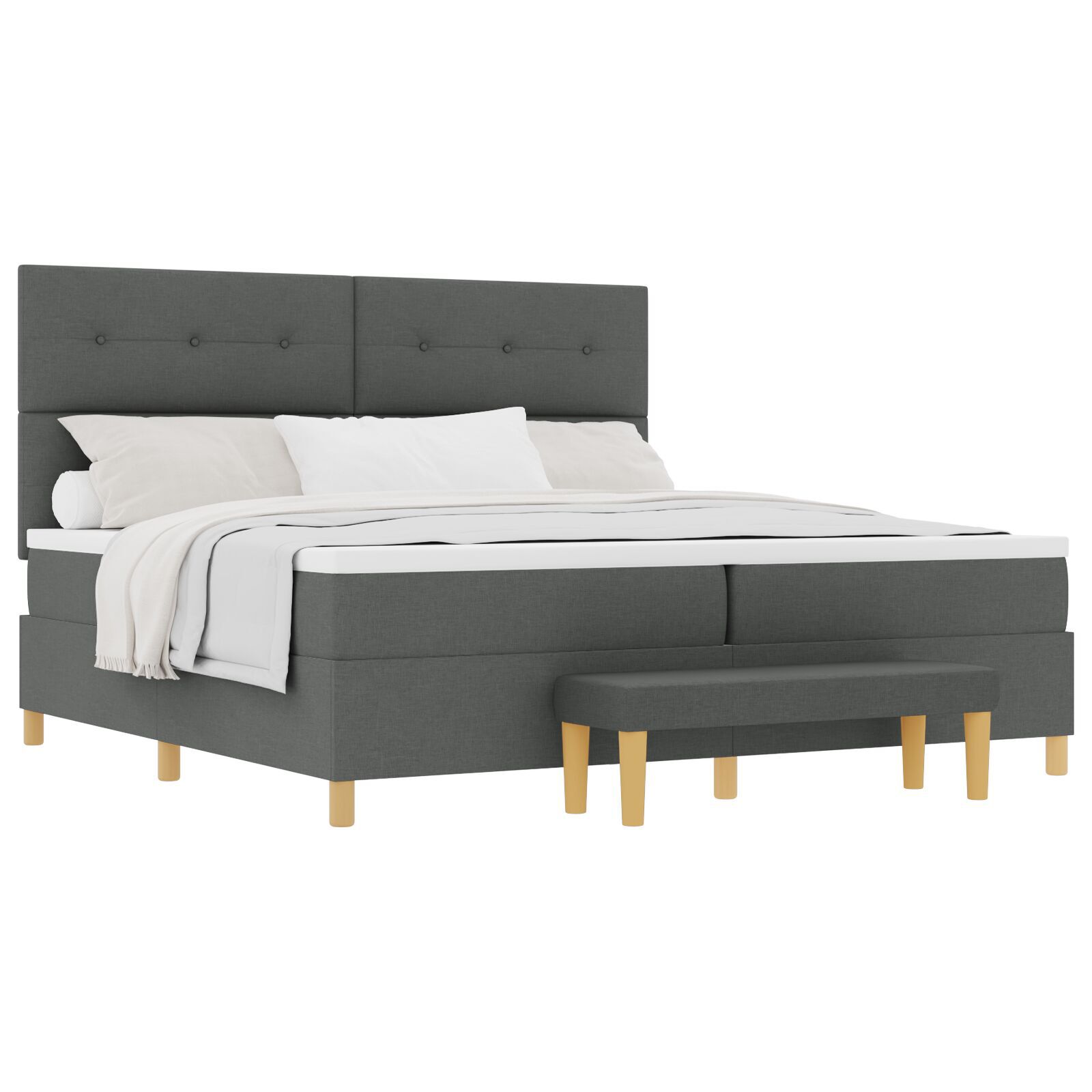 vidaXL Pat cu arcuri cu saltea Gri închis 200 x 200 cm țesătură vidaXL Pat cu arcuri cu saltea Gri închis 200 x 200 cm țesătură