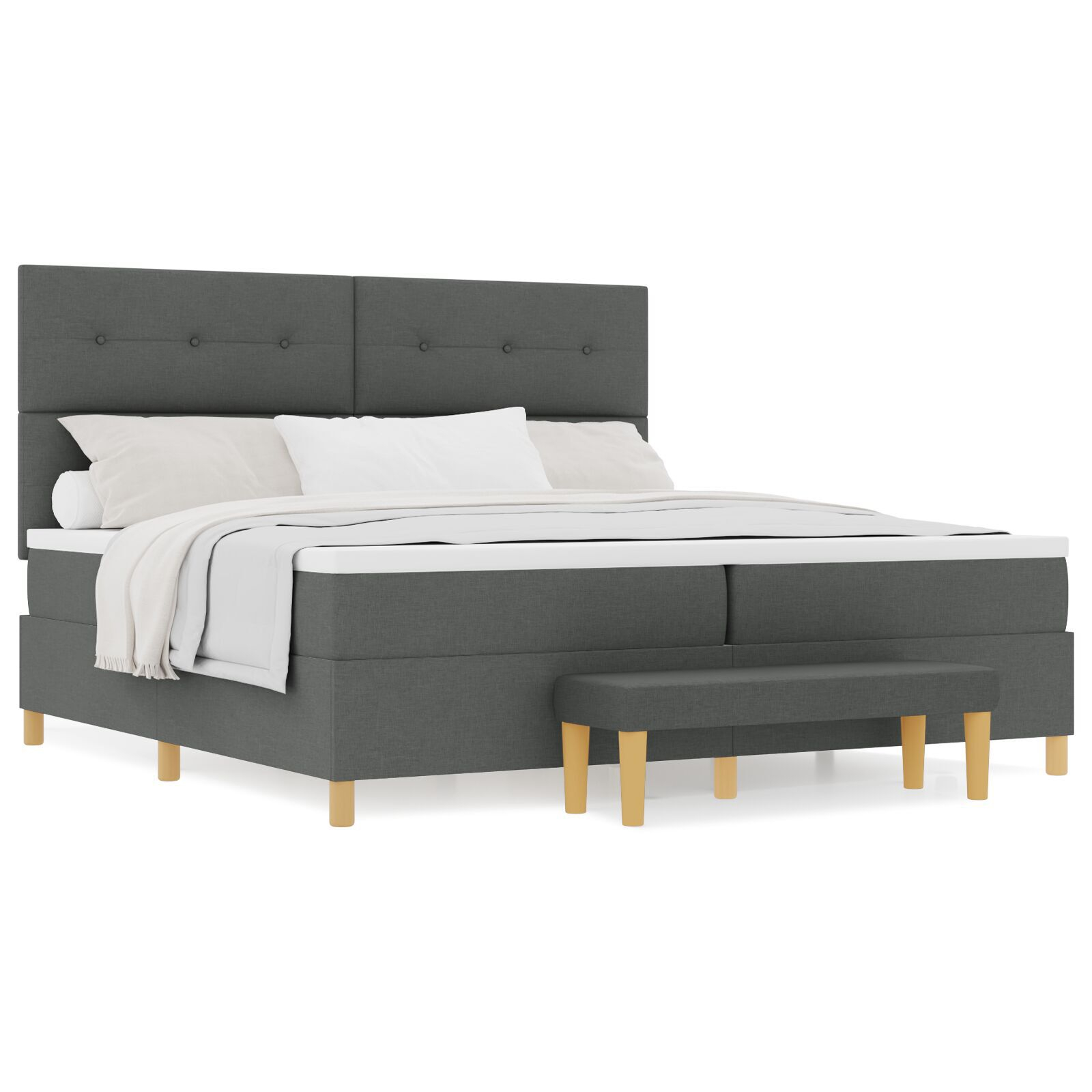 vidaXL Pat cu arcuri cu saltea Gri închis 200 x 200 cm țesătură vidaXL Pat cu arcuri cu saltea Gri închis 200 x 200 cm țesătură
