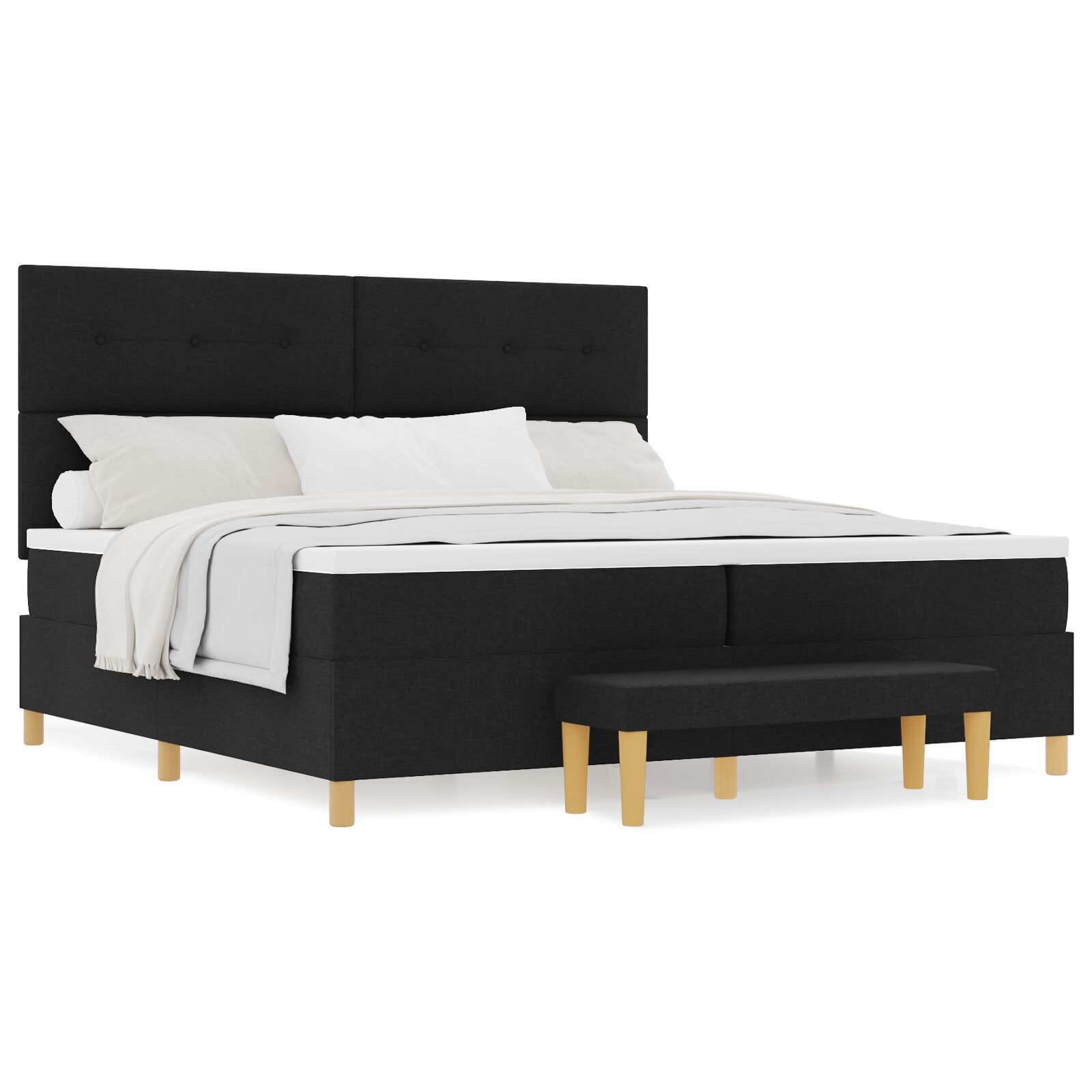 vidaXL Pat cu arcuri cu saltea Negru 200 x 200 cm țesătură vidaXL Pat cu arcuri cu saltea Negru 200 x 200 cm țesătură