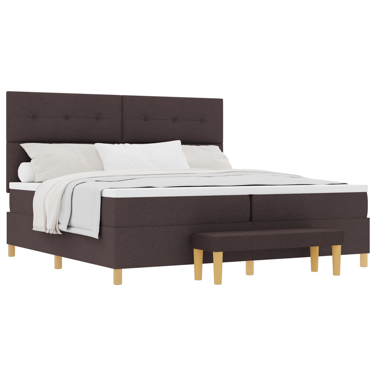 vidaXL Pat cu arcuri cu saltea Maro închis 200 x 200 cm țesătură vidaXL Pat cu arcuri cu saltea Maro închis 200 x 200 cm țesătură