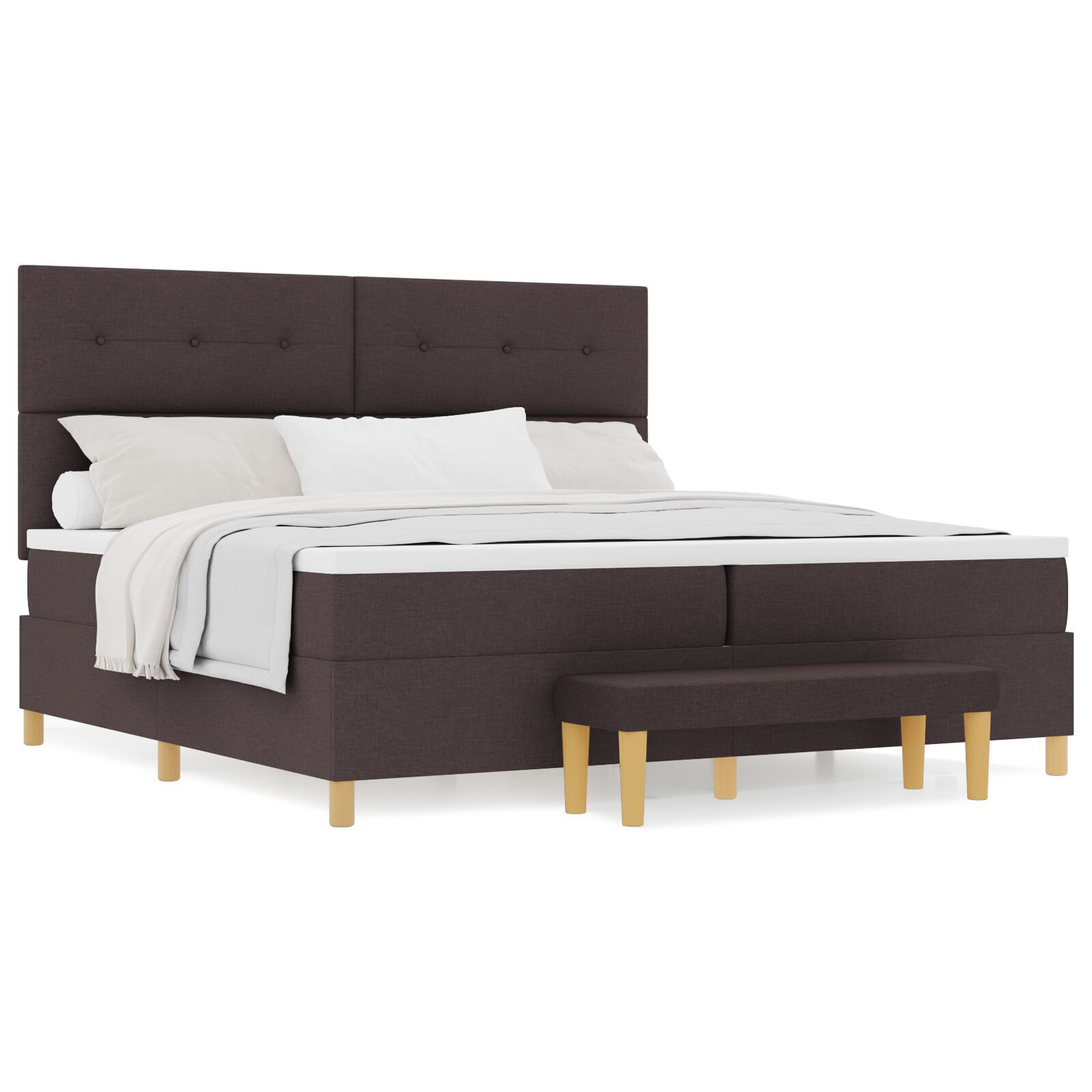 vidaXL Pat cu arcuri cu saltea Maro închis 200 x 200 cm țesătură vidaXL Pat cu arcuri cu saltea Maro închis 200 x 200 cm țesătură