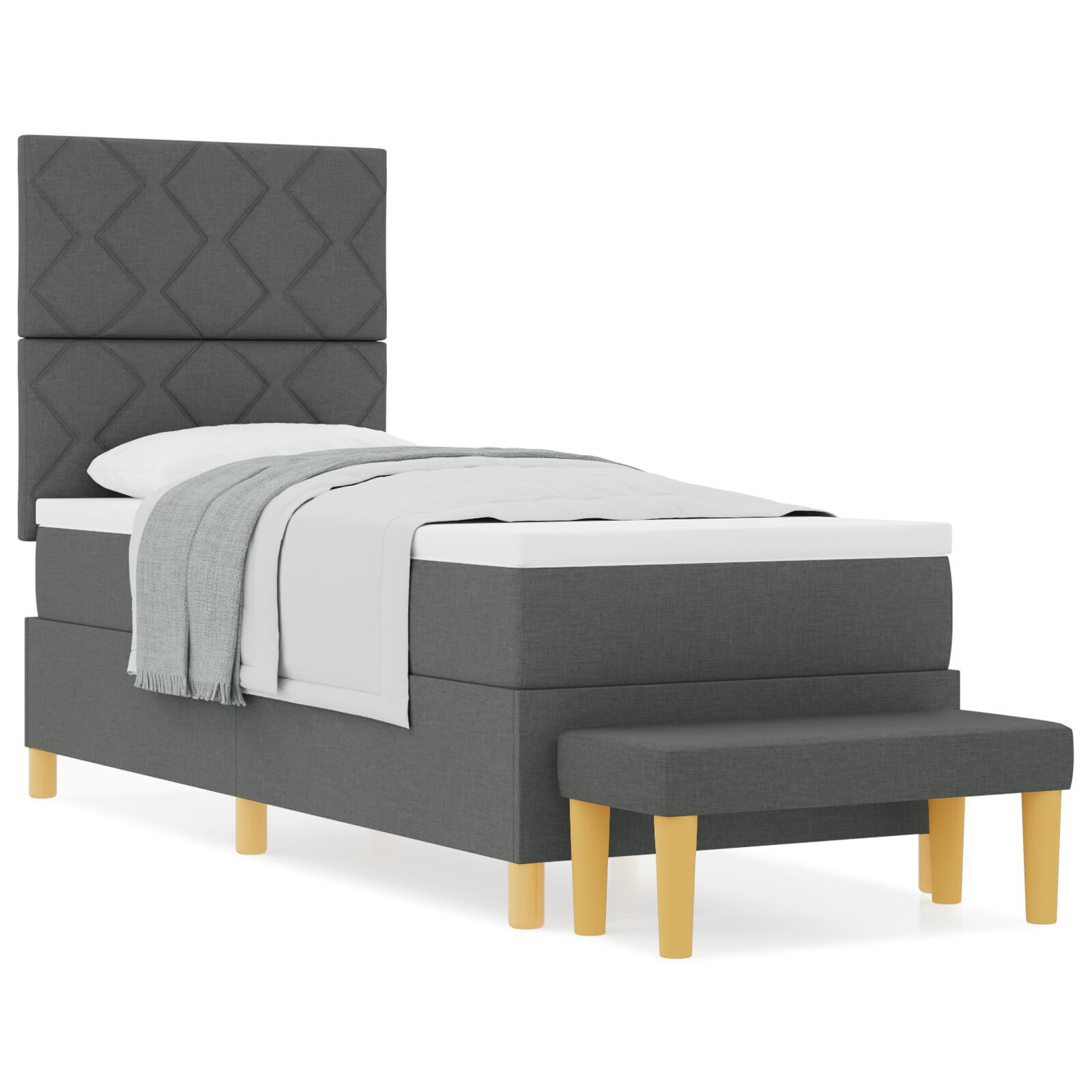 vidaXL Pat cu arcuri cu saltea Gri închis 80 x 200 cm țesătură vidaXL Pat cu arcuri cu saltea Gri închis 80 x 200 cm țesătură