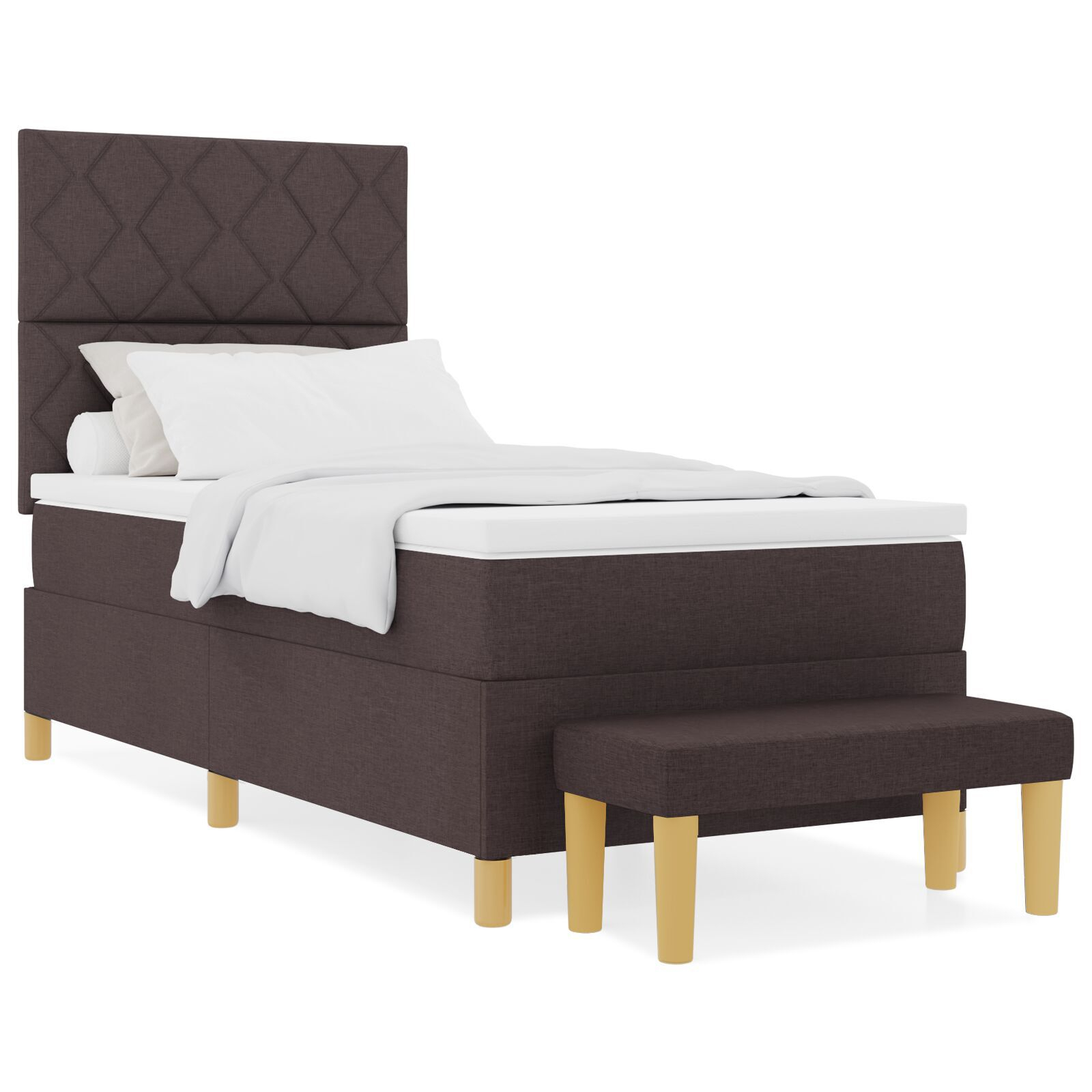 vidaXL Pat cu arcuri cu saltea Maro închis 90 x 200 cm țesătură vidaXL Pat cu arcuri cu saltea Maro închis 90 x 200 cm țesătură