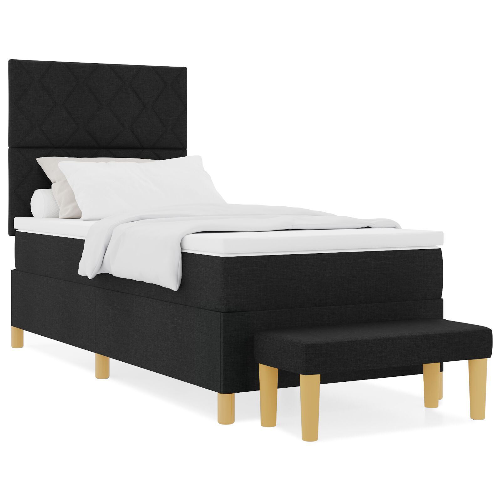 vidaXL Pat cu arcuri cu saltea Negru 100 x 200 cm țesătură vidaXL Pat cu arcuri cu saltea Negru 100 x 200 cm țesătură