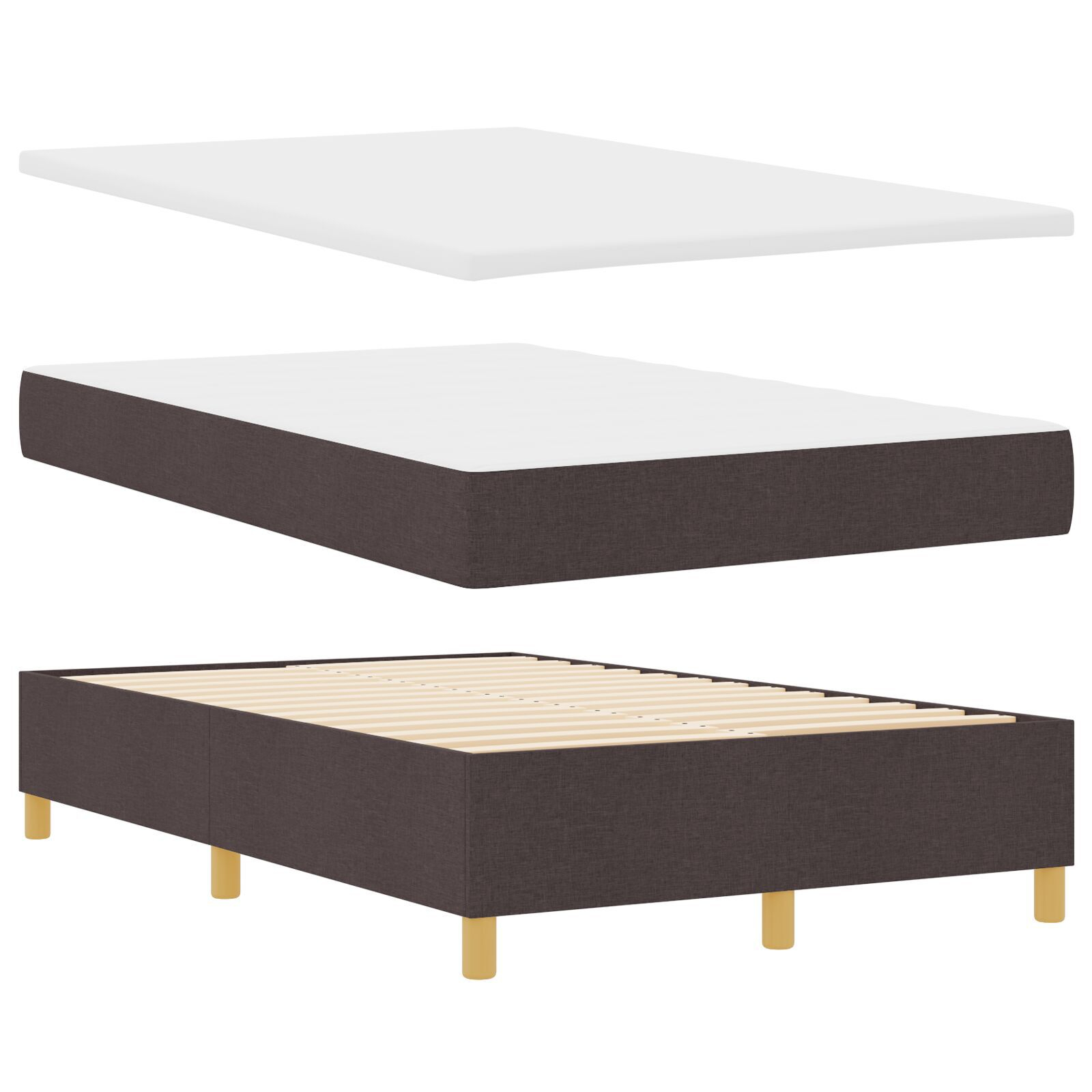 vidaXL Pat cu arcuri cu saltea Maro închis 120 x 200 cm țesătură vidaXL Pat cu arcuri cu saltea Maro închis 120 x 200 cm țesătură