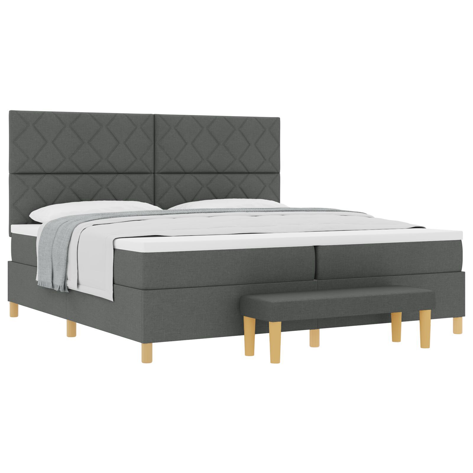 vidaXL Pat cu arcuri cu saltea Gri închis 200 x 200 cm țesătură vidaXL Pat cu arcuri cu saltea Gri închis 200 x 200 cm țesătură