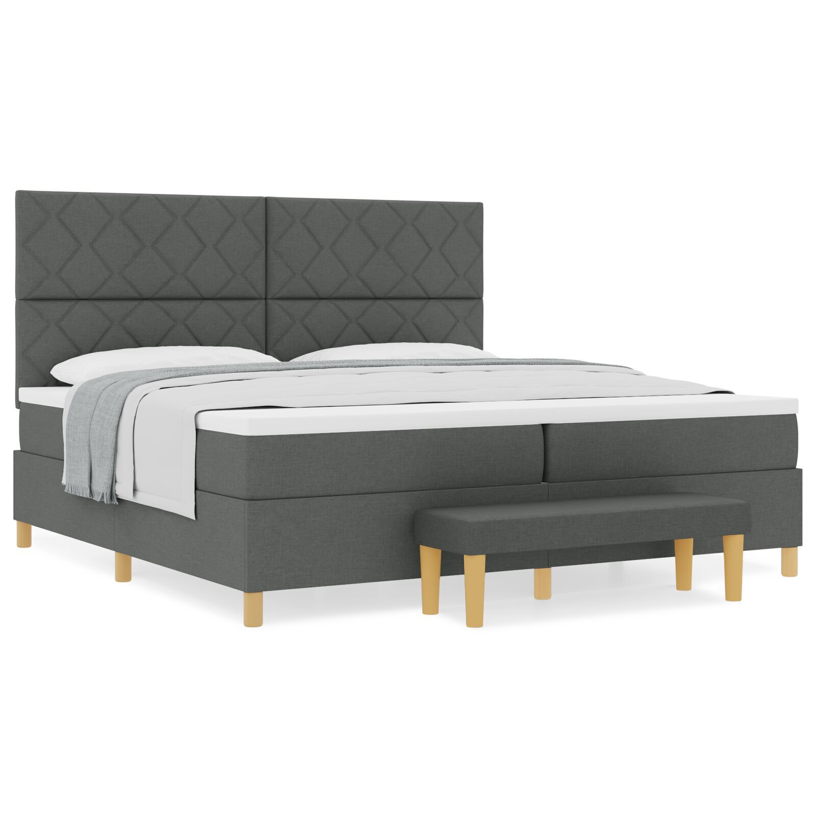 vidaXL Pat cu arcuri cu saltea Gri închis 200 x 200 cm țesătură vidaXL Pat cu arcuri cu saltea Gri închis 200 x 200 cm țesătură