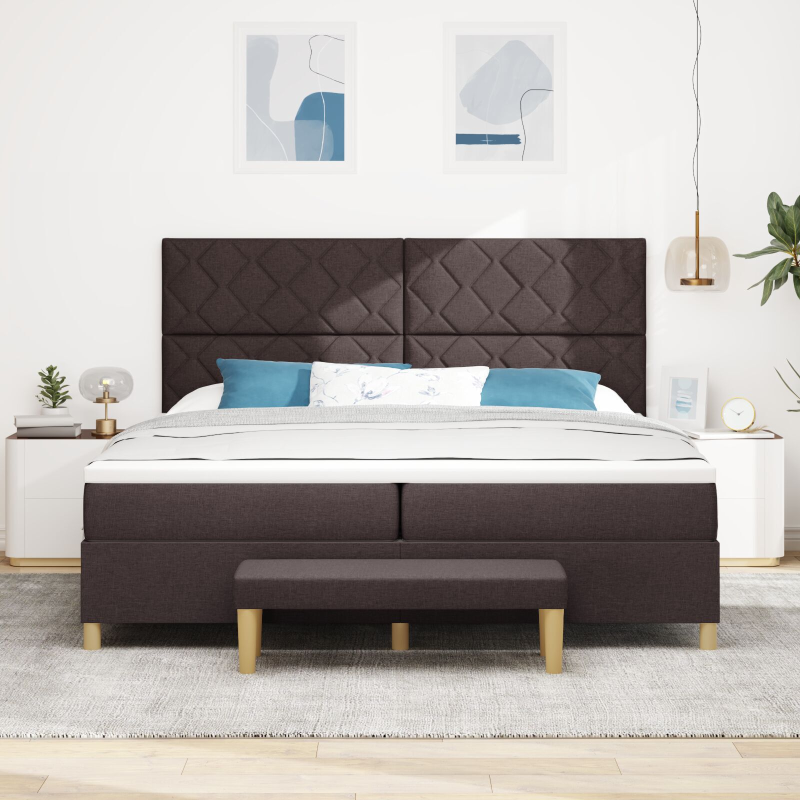 vidaXL Pat cu arcuri cu saltea Maro închis 200 x 200 cm țesătură vidaXL Pat cu arcuri cu saltea Maro închis 200 x 200 cm țesătură
