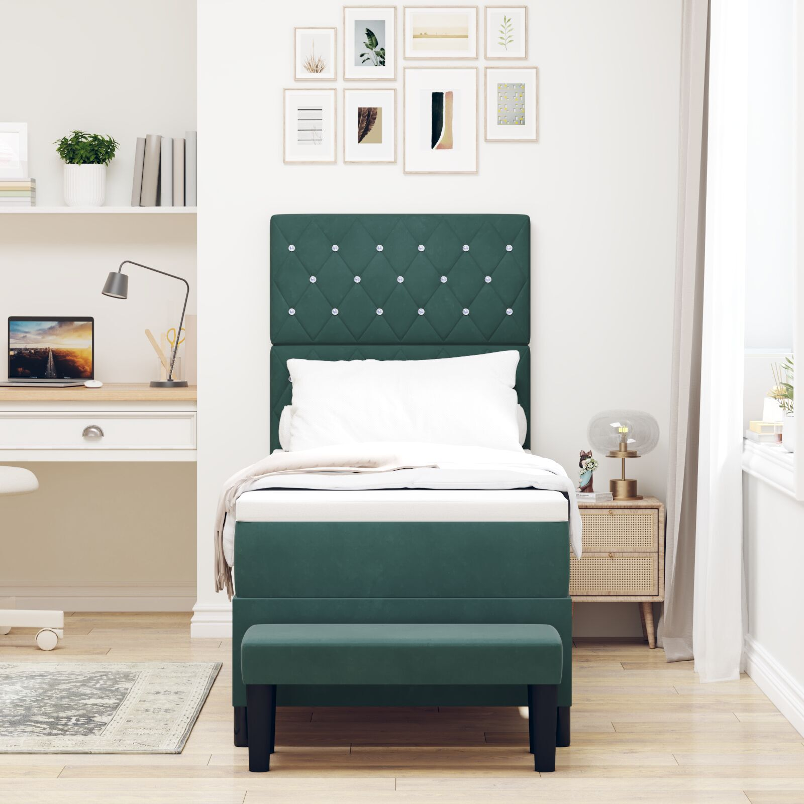 vidaXL Pat cu arcuri cu saltea Verde închis 80 x 200 cm Catifea vidaXL Pat cu arcuri cu saltea Verde închis 80 x 200 cm Catifea