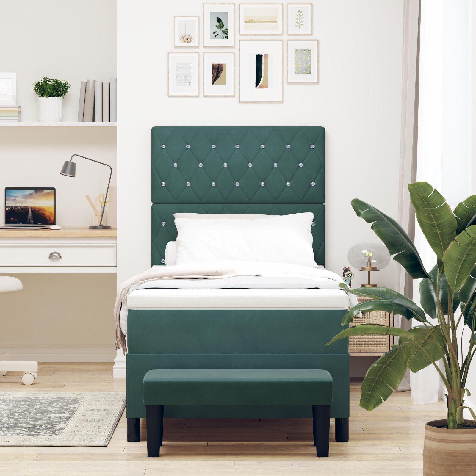 vidaXL Pat cu arcuri cu saltea Verde închis 90 x 200 cm Catifea vidaXL Pat cu arcuri cu saltea Verde închis 90 x 200 cm Catifea