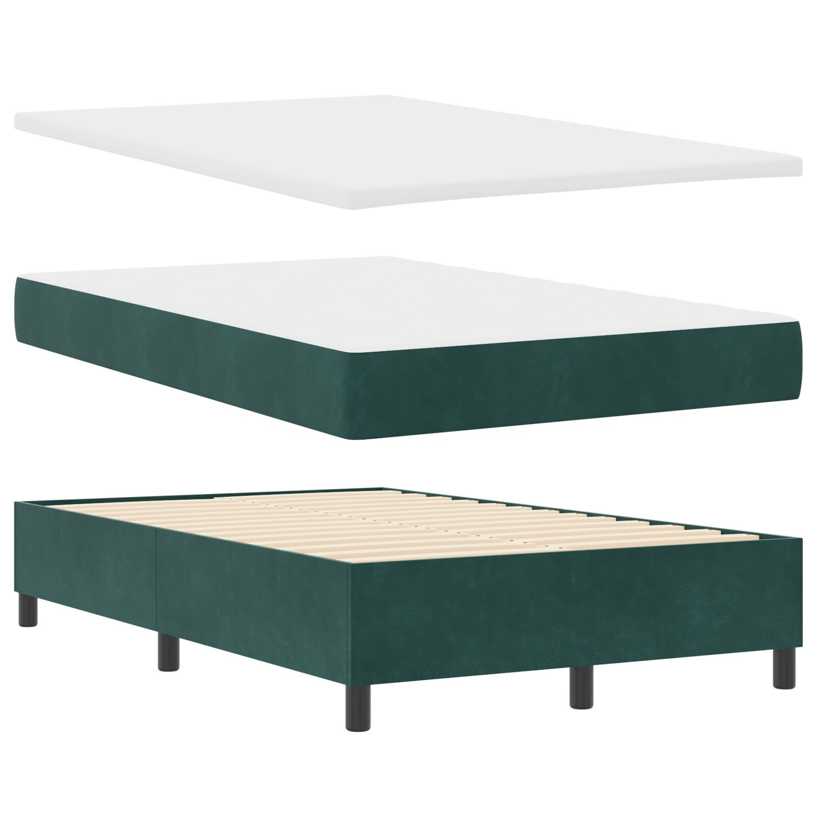 vidaXL Pat cu arcuri cu saltea Verde închis 120 x 190 cm Catifea vidaXL Pat cu arcuri cu saltea Verde închis 120 x 190 cm Catifea