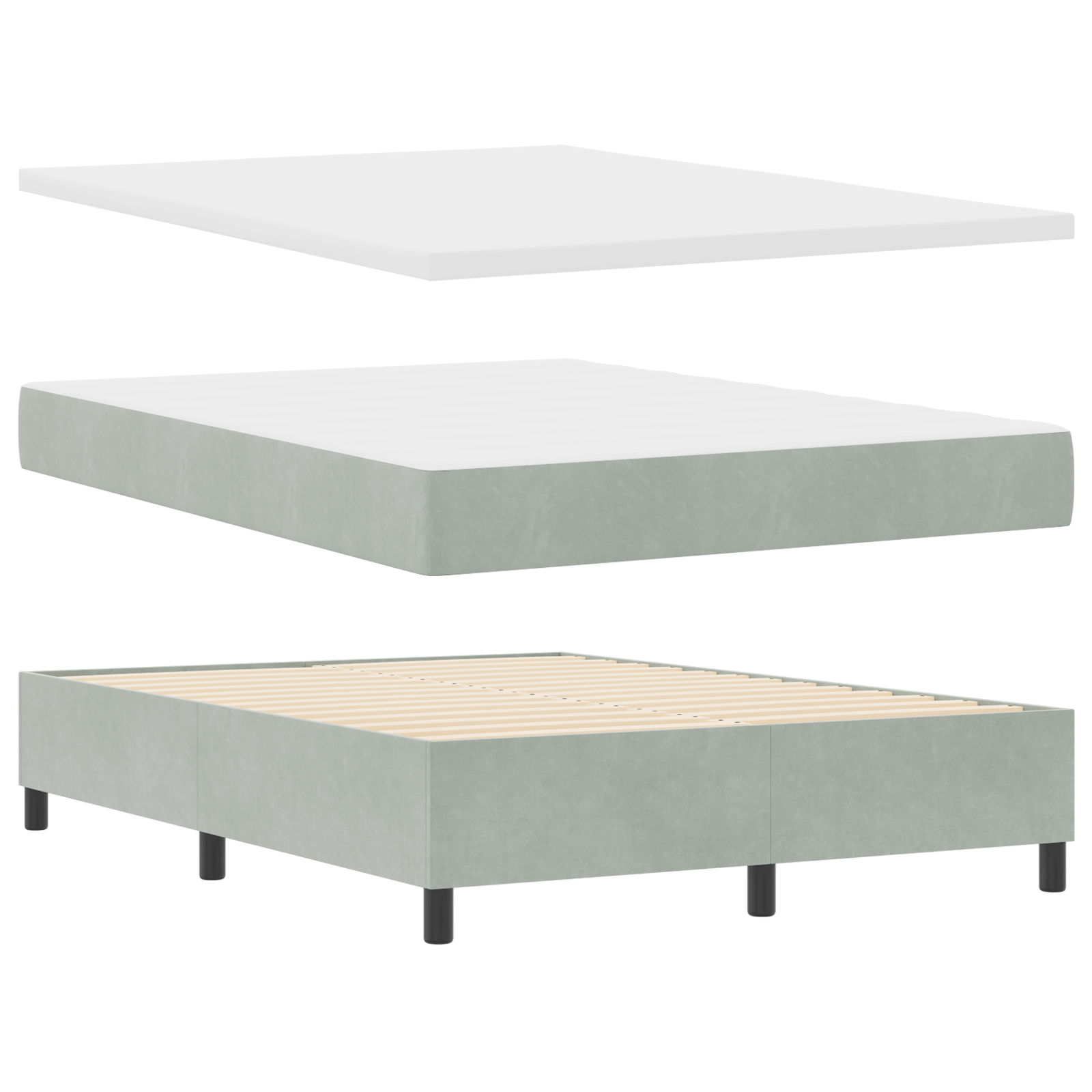 vidaXL Pat cu arcuri cu saltea Gri deschis 140 x 190 cm Catifea