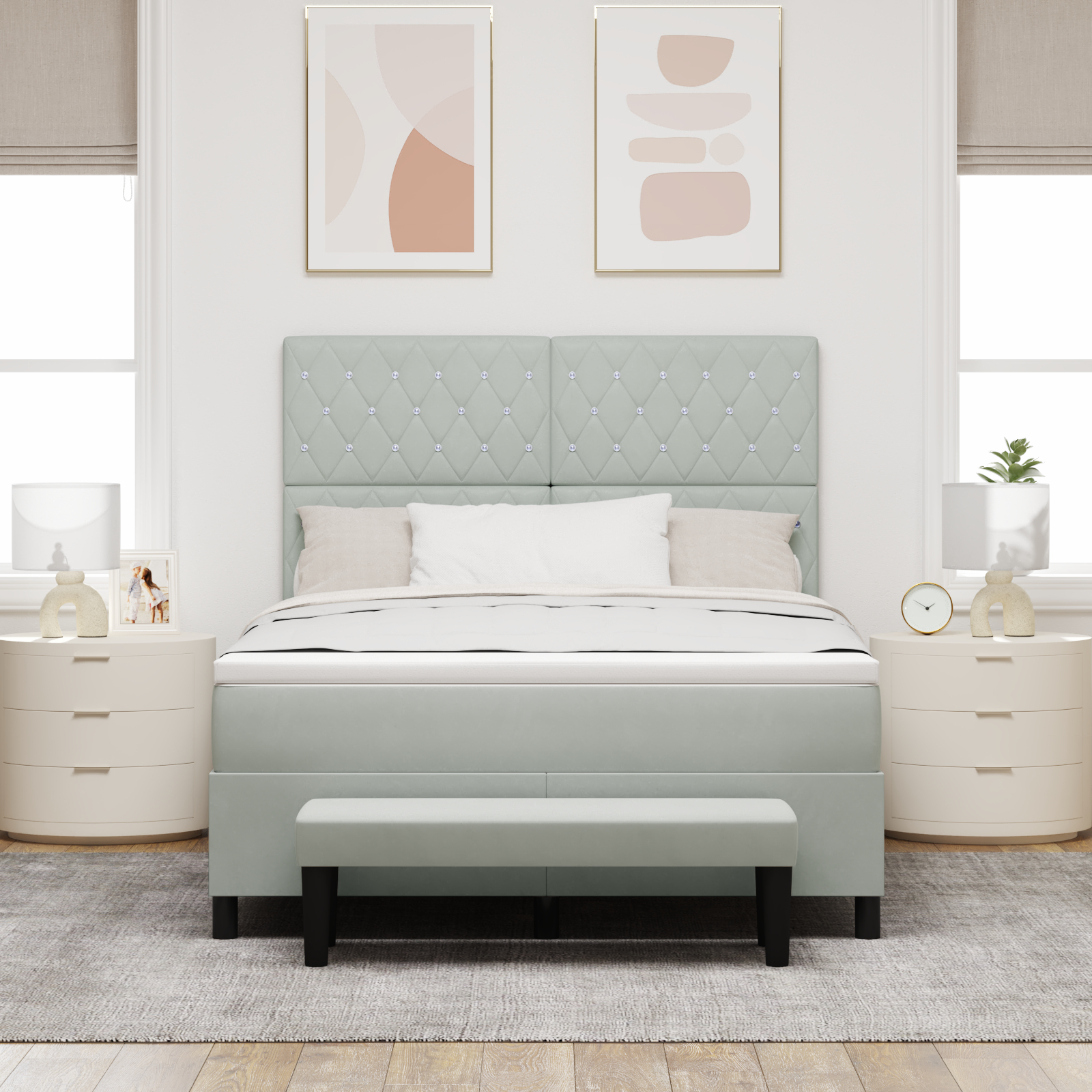 vidaXL Pat cu arcuri cu saltea Gri deschis 140 x 190 cm Catifea