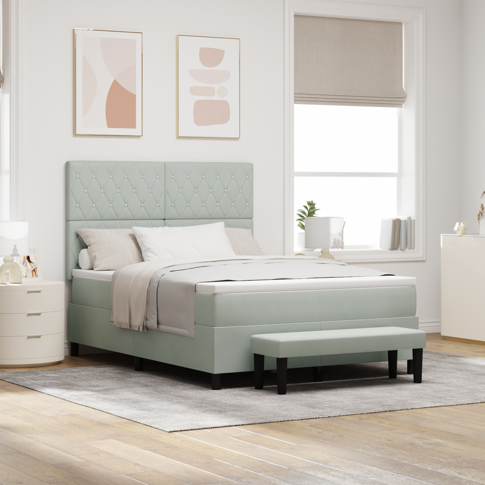 vidaXL Pat cu arcuri cu saltea Gri deschis 140 x 190 cm Catifea