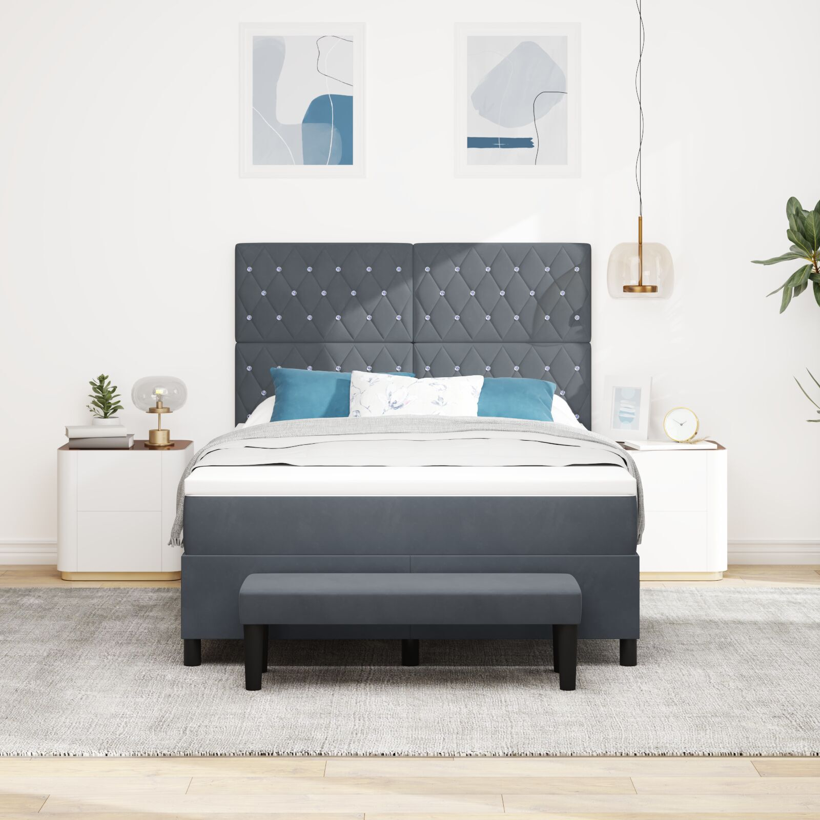 vidaXL Pat cu arcuri cu saltea Gri închis 140 x 200 cm Catifea