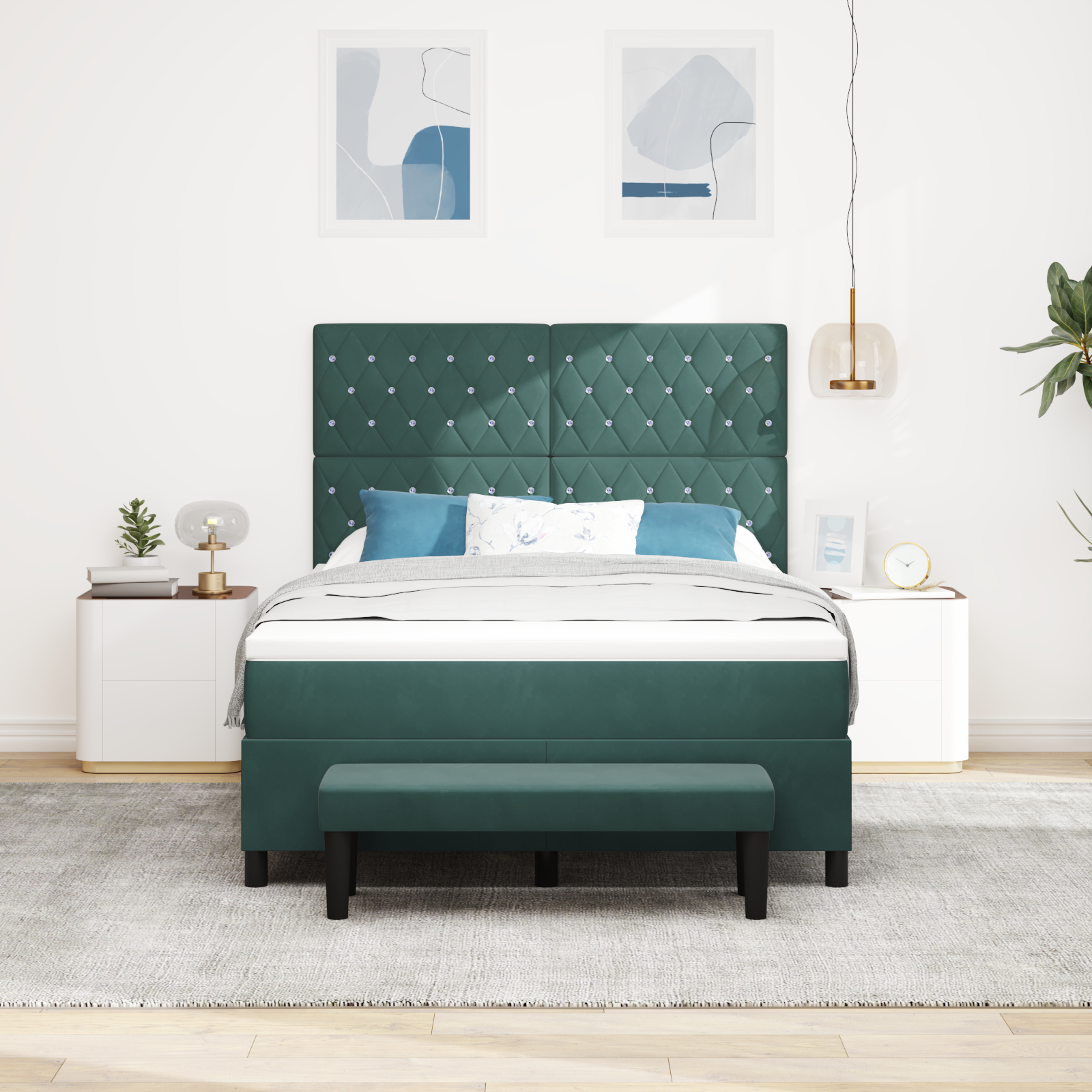 vidaXL Pat cu arcuri cu saltea Verde închis 140 x 200 cm Catifea vidaXL Pat cu arcuri cu saltea Verde închis 140 x 200 cm Catifea
