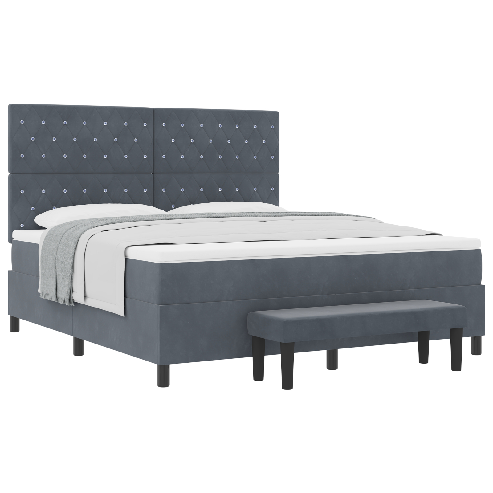 vidaXL Pat cu arcuri cu saltea Gri închis 180 x 200 cm Catifea vidaXL Pat cu arcuri cu saltea Gri închis 180 x 200 cm Catifea