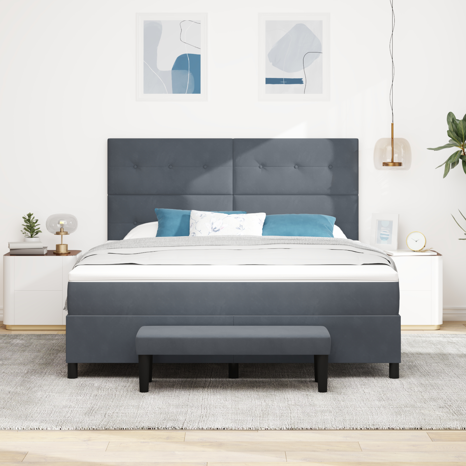 vidaXL Pat cu arcuri cu saltea Gri închis 180 x 200 cm Catifea vidaXL Pat cu arcuri cu saltea Gri închis 180 x 200 cm Catifea