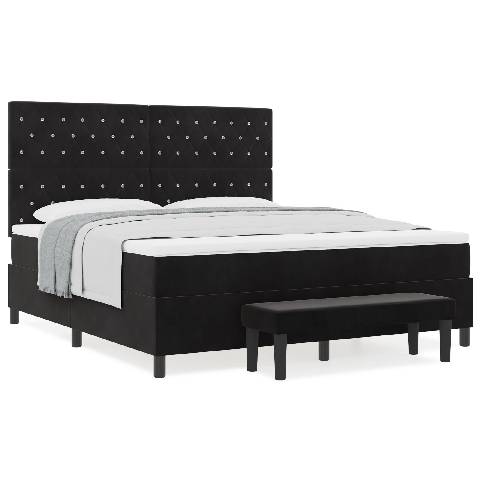 vidaXL Pat cu arcuri cu saltea cu headboard Negru 180 x 200 cm Catifea