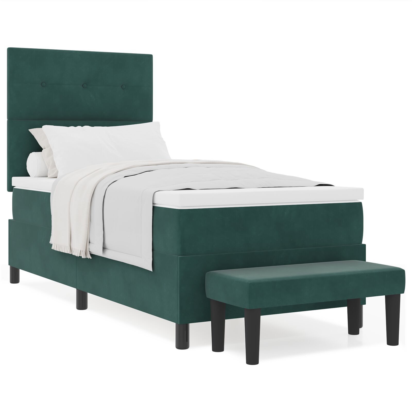 vidaXL Pat cu arcuri cu saltea Verde închis 90 x 200 cm Catifea vidaXL Pat cu arcuri cu saltea Verde închis 90 x 200 cm Catifea