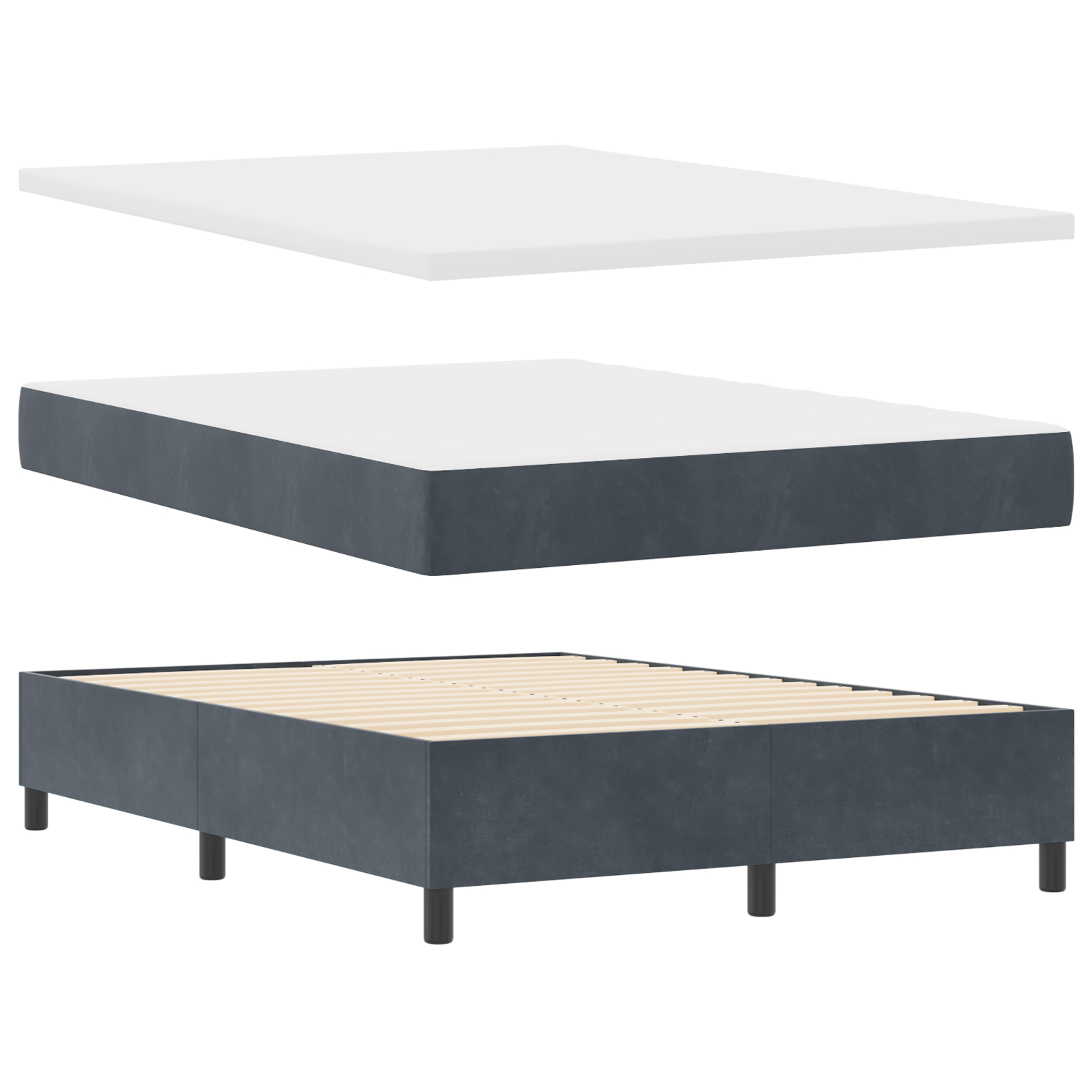 vidaXL Pat cu arcuri cu saltea Gri închis 160 x 200 cm Catifea vidaXL Pat cu arcuri cu saltea Gri închis 160 x 200 cm Catifea