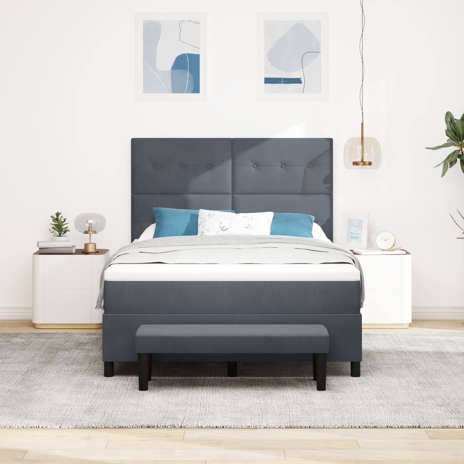 vidaXL Pat cu arcuri cu saltea Gri închis 160 x 200 cm Catifea vidaXL Pat cu arcuri cu saltea Gri închis 160 x 200 cm Catifea