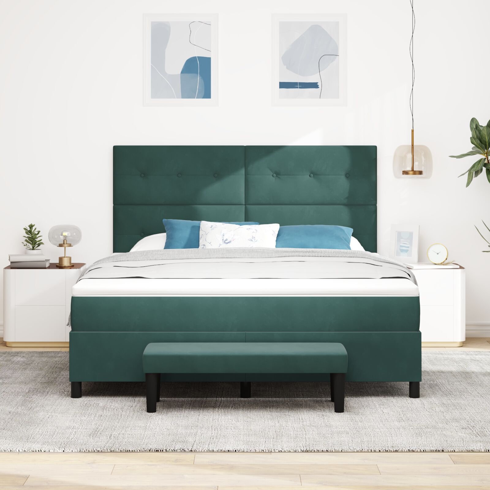 vidaXL Pat cu arcuri cu saltea Verde închis 180 x 200 cm Catifea vidaXL Pat cu arcuri cu saltea Verde închis 180 x 200 cm Catifea