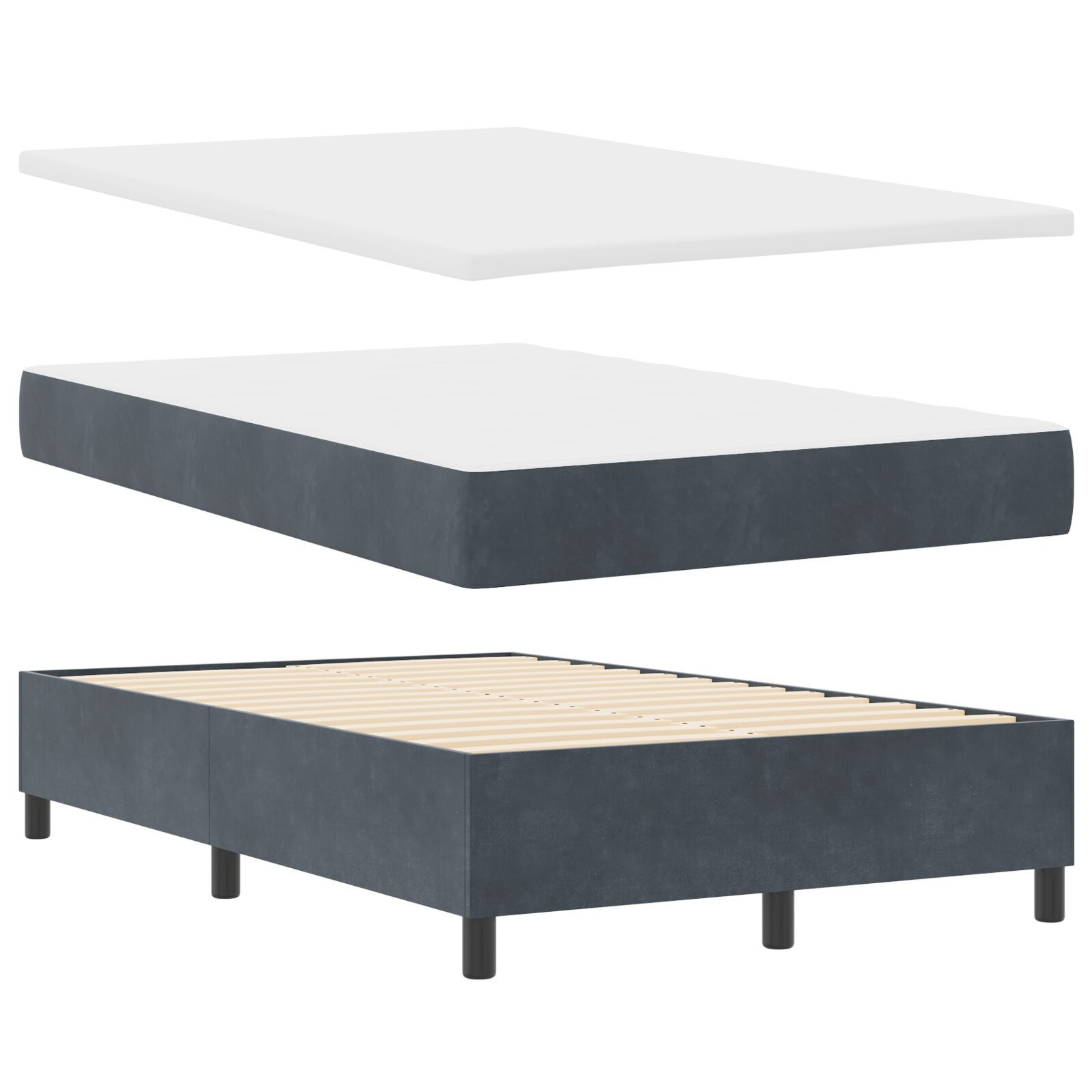 vidaXL Pat cu arcuri cu saltea Gri închis 120 x 200 cm Catifea vidaXL Pat cu arcuri cu saltea Gri închis 120 x 200 cm Catifea