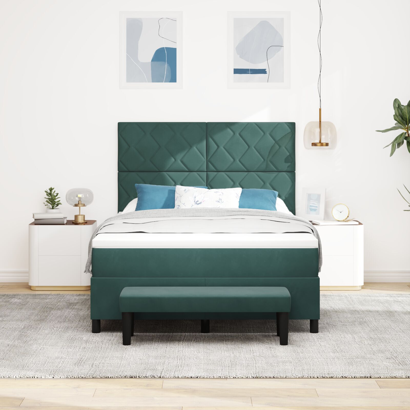 vidaXL Pat cu arcuri cu saltea Verde închis 140 x 190 cm Catifea vidaXL Pat cu arcuri cu saltea Verde închis 140 x 190 cm Catifea