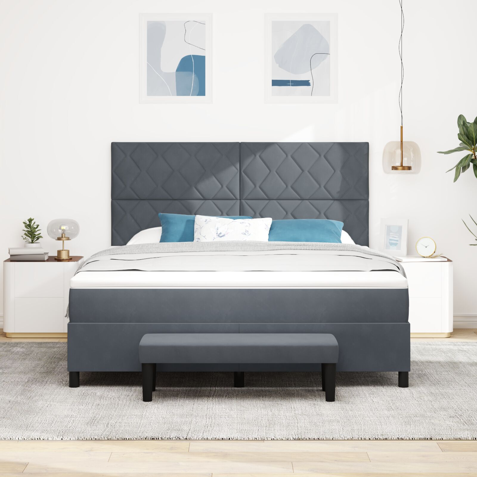 vidaXL Pat cu arcuri cu saltea Gri închis 180 x 200 cm Catifea vidaXL Pat cu arcuri cu saltea Gri închis 180 x 200 cm Catifea