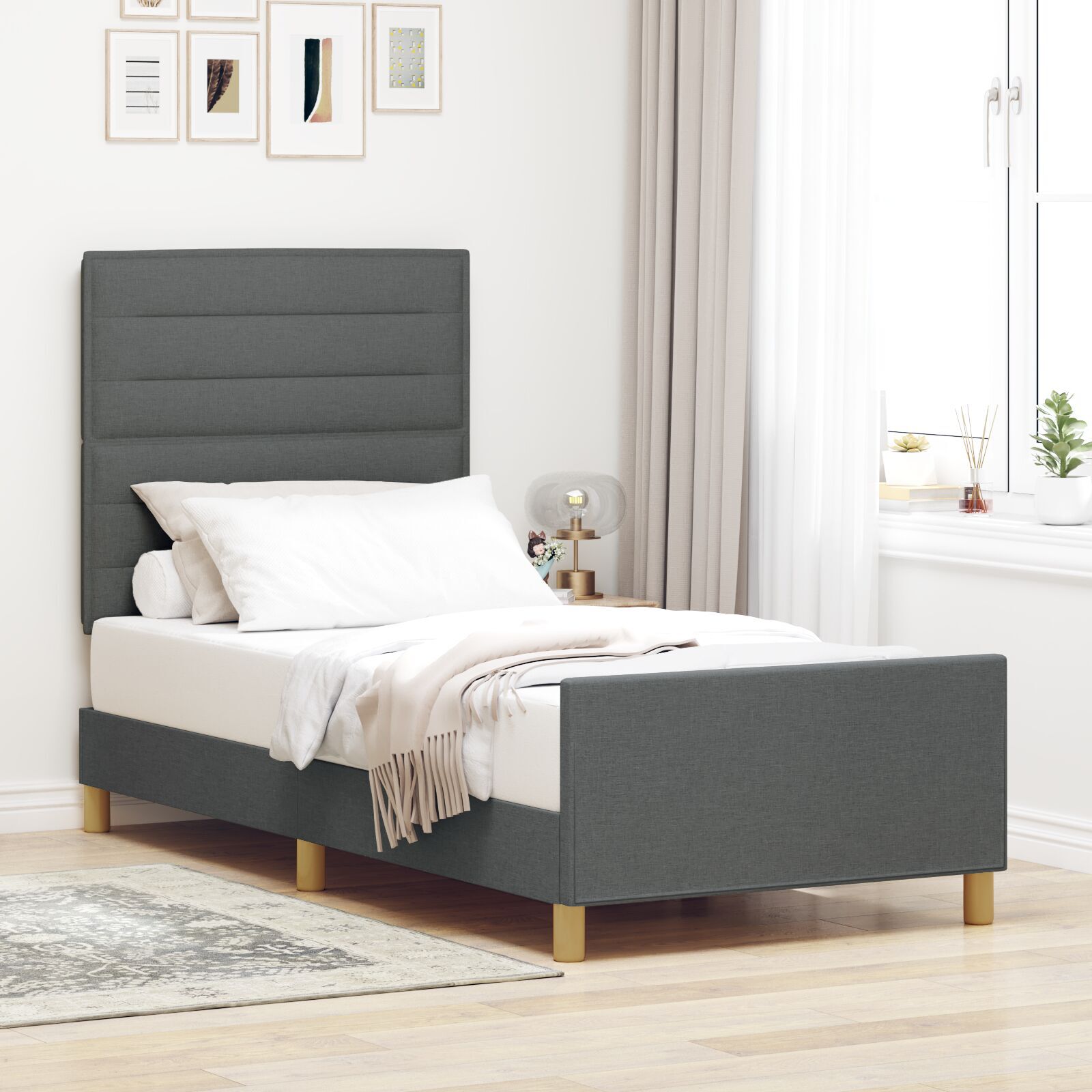 vidaXL Cadru de pat cu headboard Gri închis 100 x 200 cm țesătură