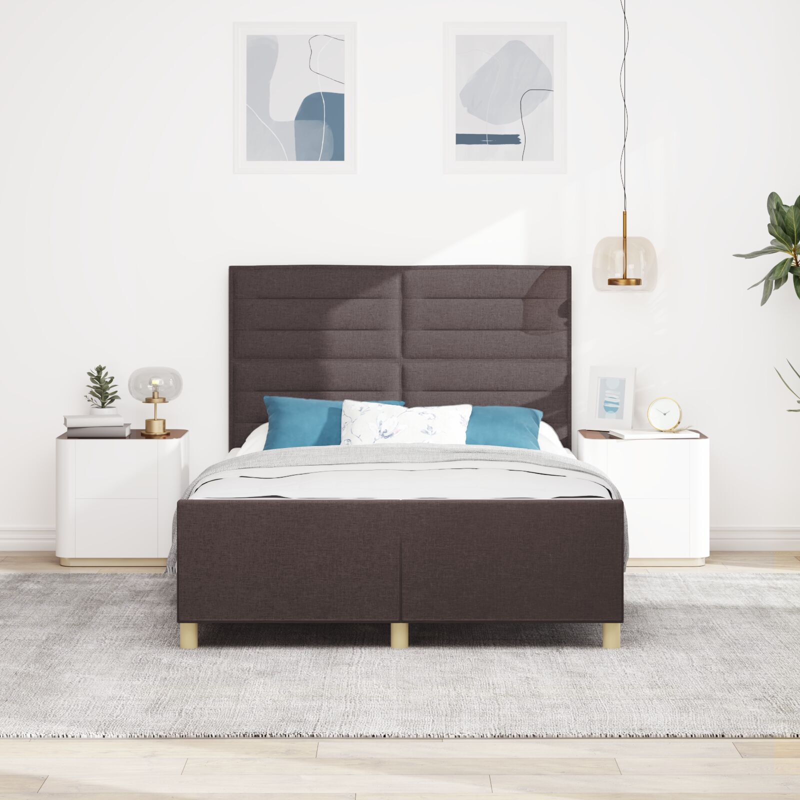 vidaXL Cadru de pat cu headboard Maro închis 160 x 200 cm țesătură