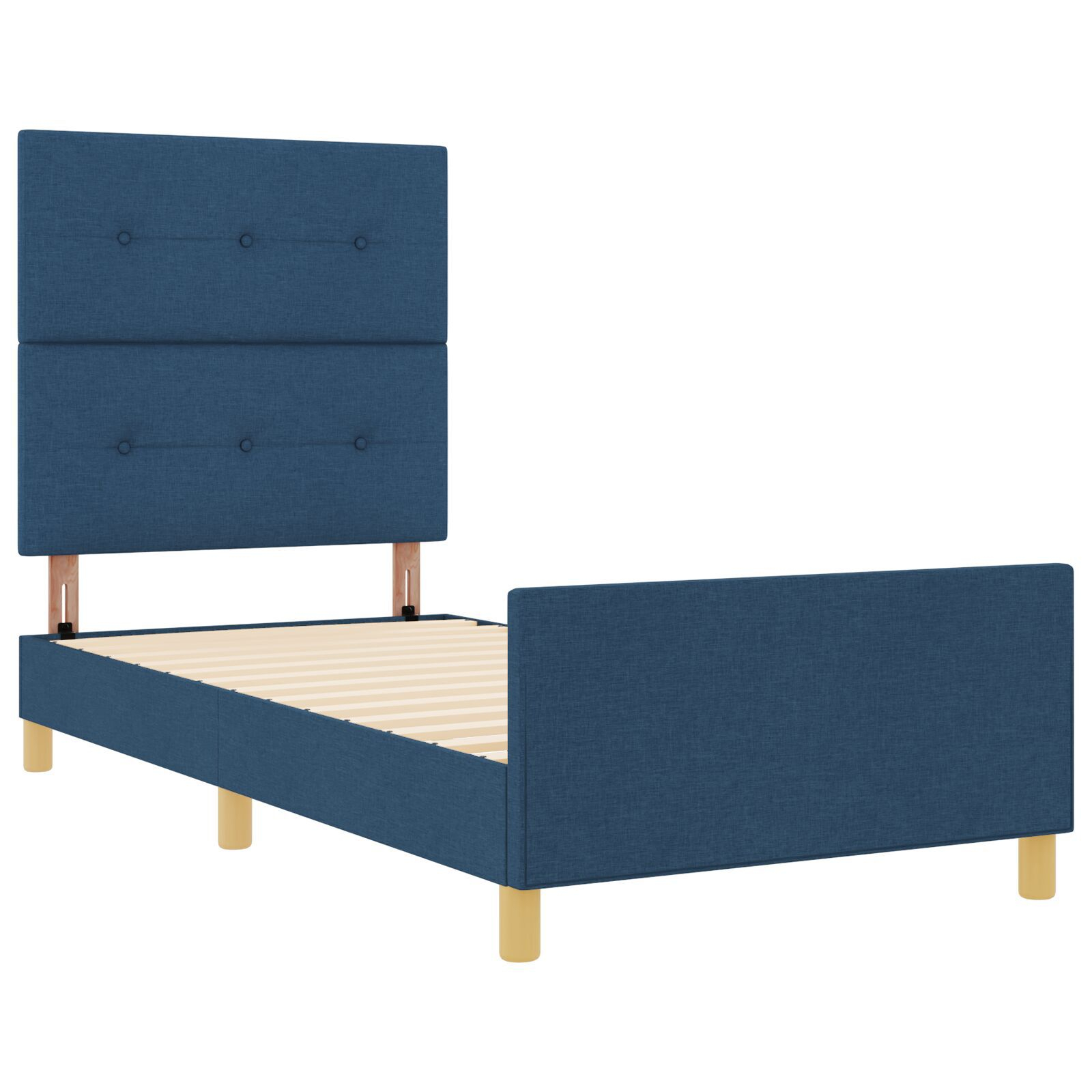 vidaXL Cadru de pat cu headboard albastru 90 x 200 cm țesătură vidaXL Cadru de pat cu headboard albastru 90 x 200 cm țesătură