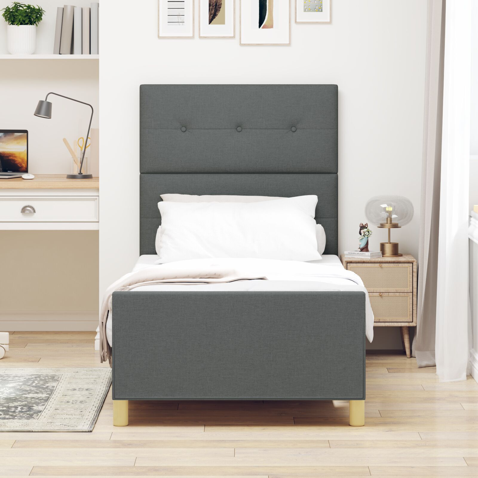 vidaXL Cadru de pat cu headboard Gri închis 100 x 200 cm țesătură vidaXL Cadru de pat cu headboard Gri închis 100 x 200 cm țesătură