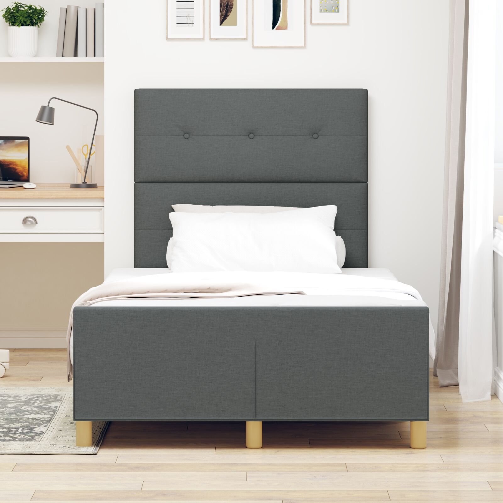 vidaXL Cadru de pat cu headboard Gri închis 120 x 190 cm țesătură vidaXL Cadru de pat cu headboard Gri închis 120 x 190 cm țesătură