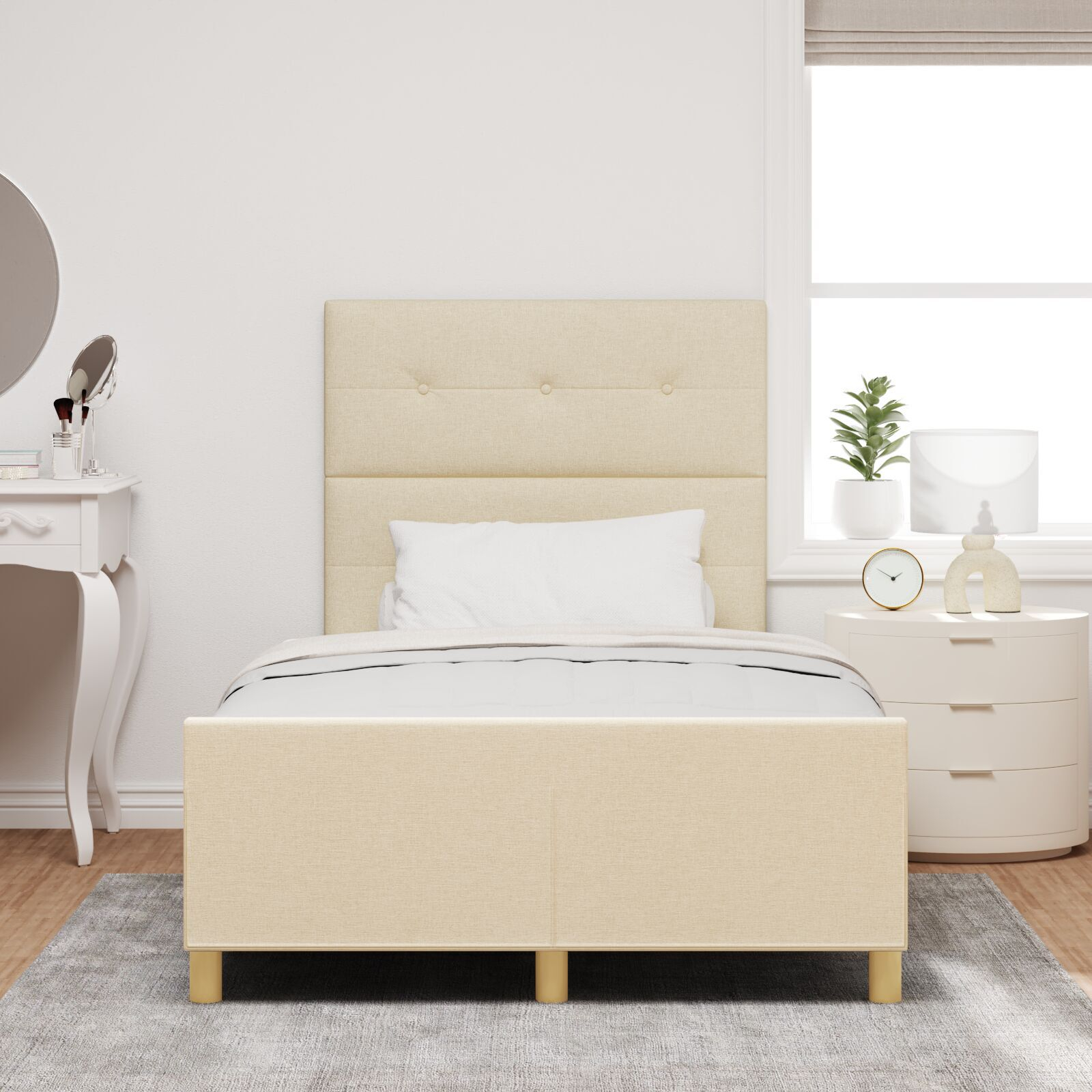 Cadru de pat vidaXL în crem, 120x190 cm, fabricat din material textil Cadru de pat vidaXL în crem, 120x190 cm, fabricat din material textil