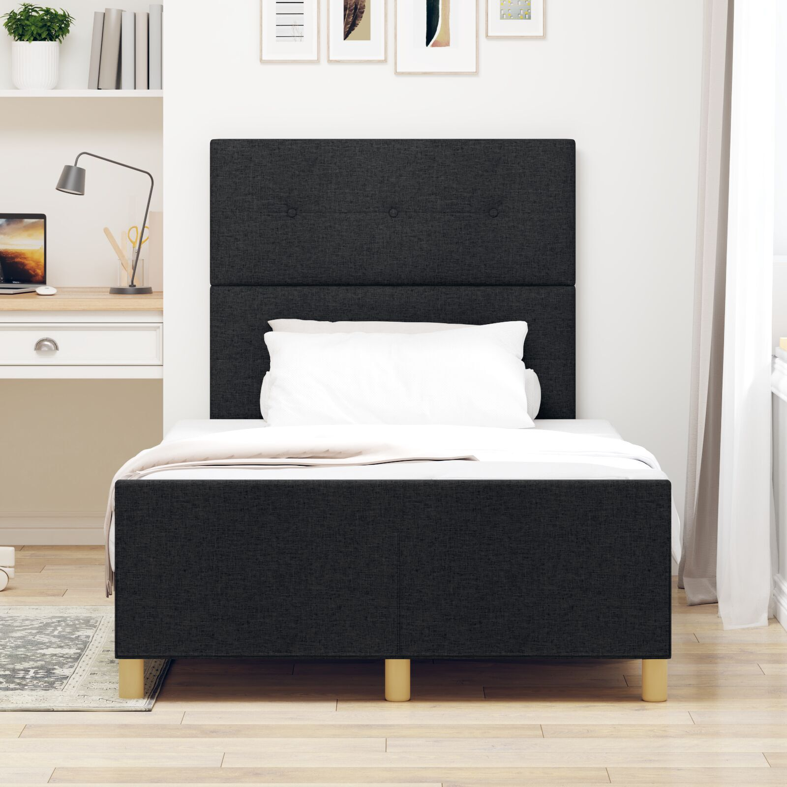 vidaXL Cadru de pat cu headboard Negru 120 x 200 cm țesătură vidaXL Cadru de pat cu headboard Negru 120 x 200 cm țesătură