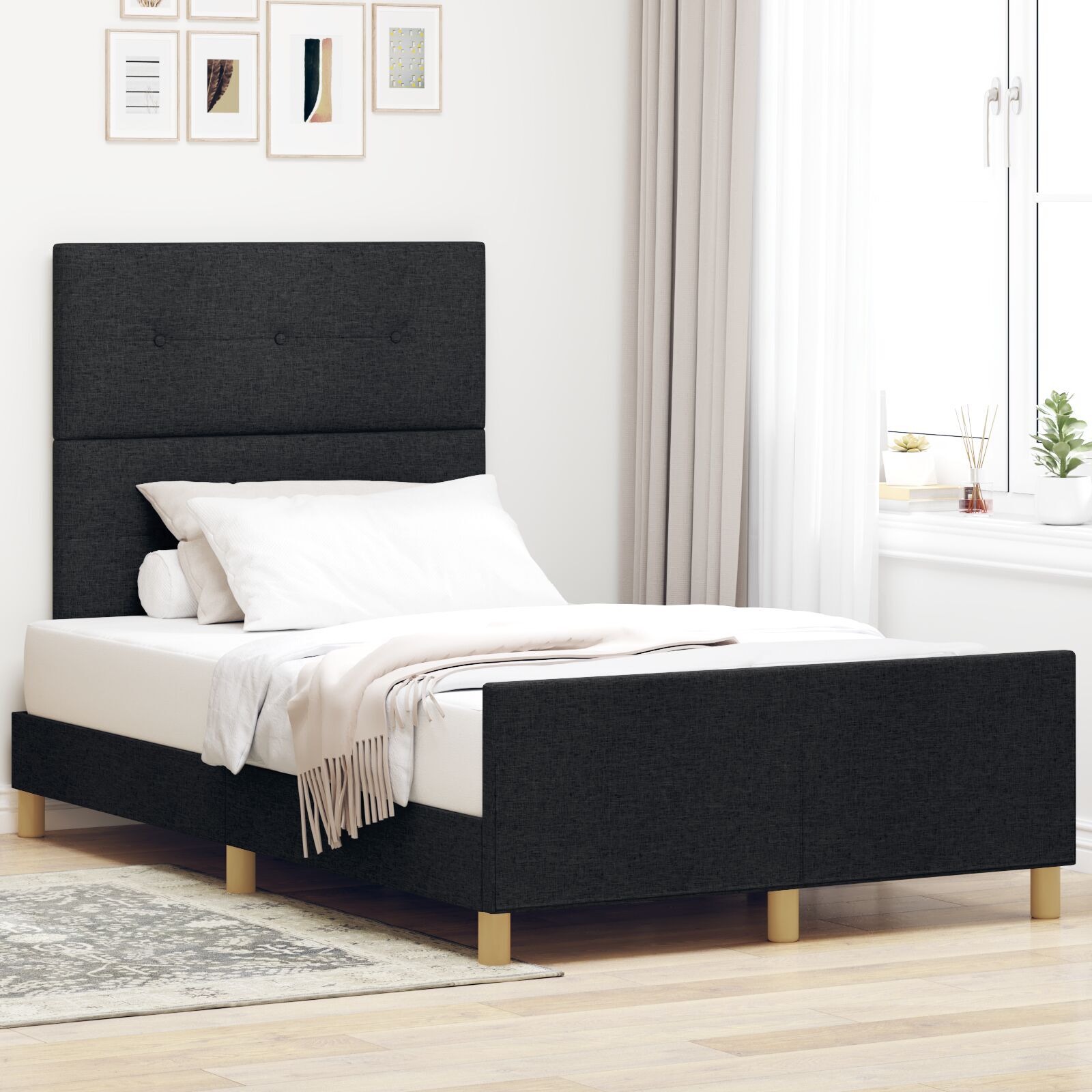 vidaXL Cadru de pat cu headboard Negru 120 x 200 cm țesătură vidaXL Cadru de pat cu headboard Negru 120 x 200 cm țesătură