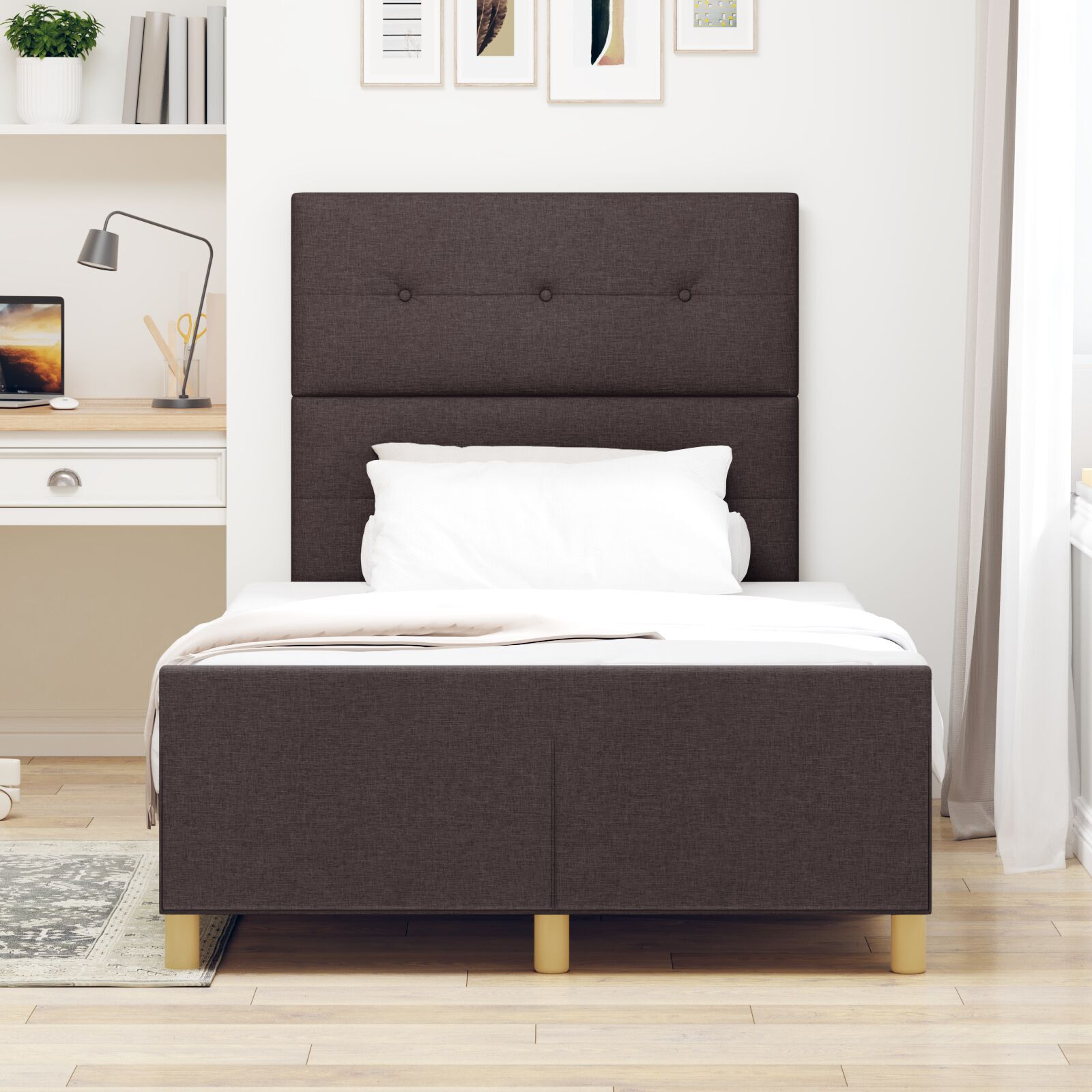 vidaXL Cadru de pat cu headboard Maro închis 120 x 200 cm țesătură