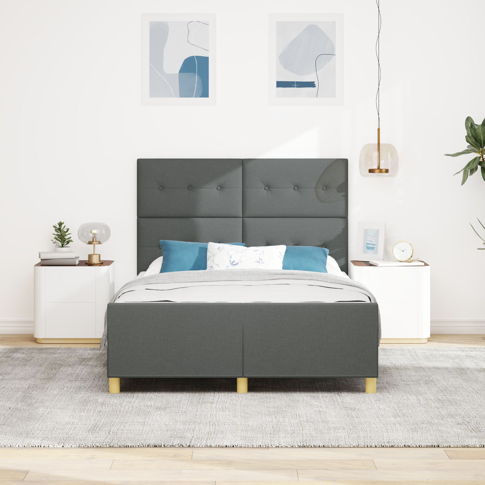 vidaXL Cadru de pat cu headboard Gri închis 160 x 200 cm țesătură vidaXL Cadru de pat cu headboard Gri închis 160 x 200 cm țesătură