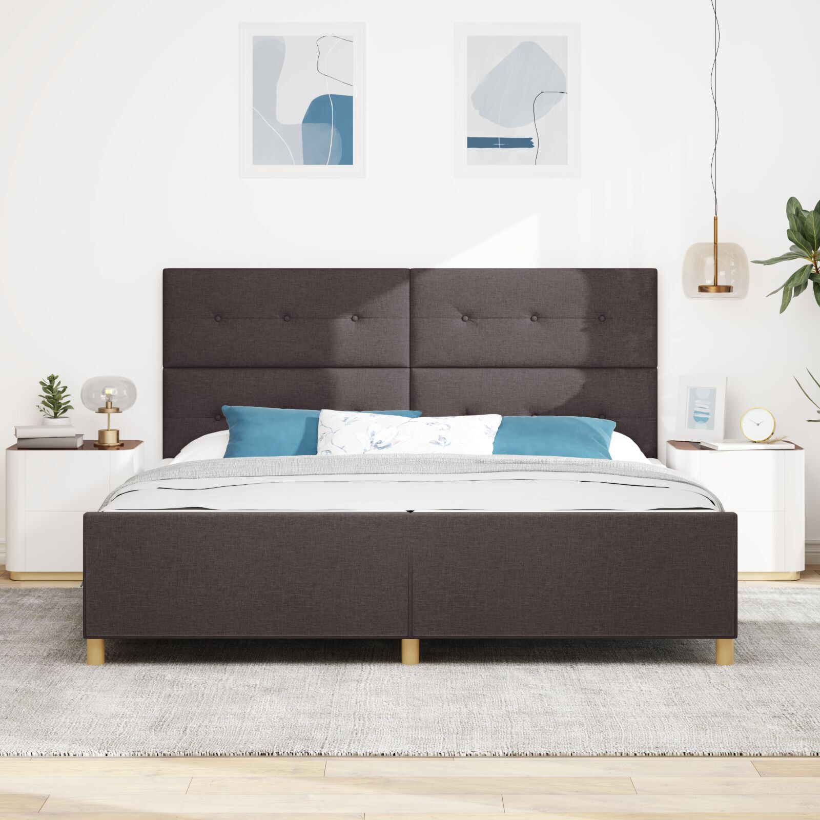 vidaXL Cadru de pat cu headboard Maro închis 200 x 200 cm țesătură