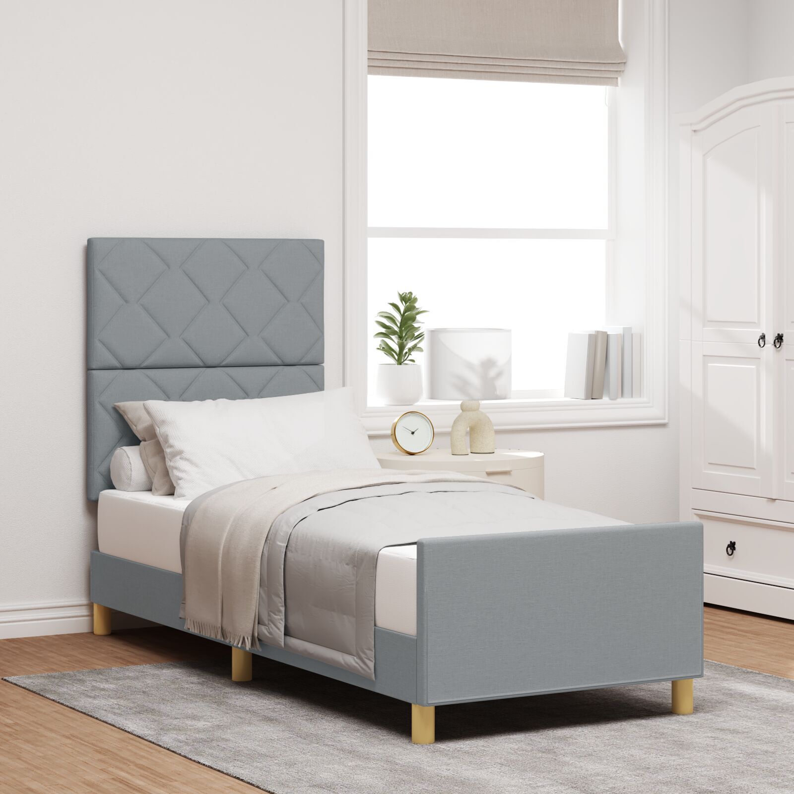 vidaXL Cadru de pat cu headboard Gri deschis 80 x 200 cm țesătură vidaXL Cadru de pat cu headboard Gri deschis 80 x 200 cm țesătură
