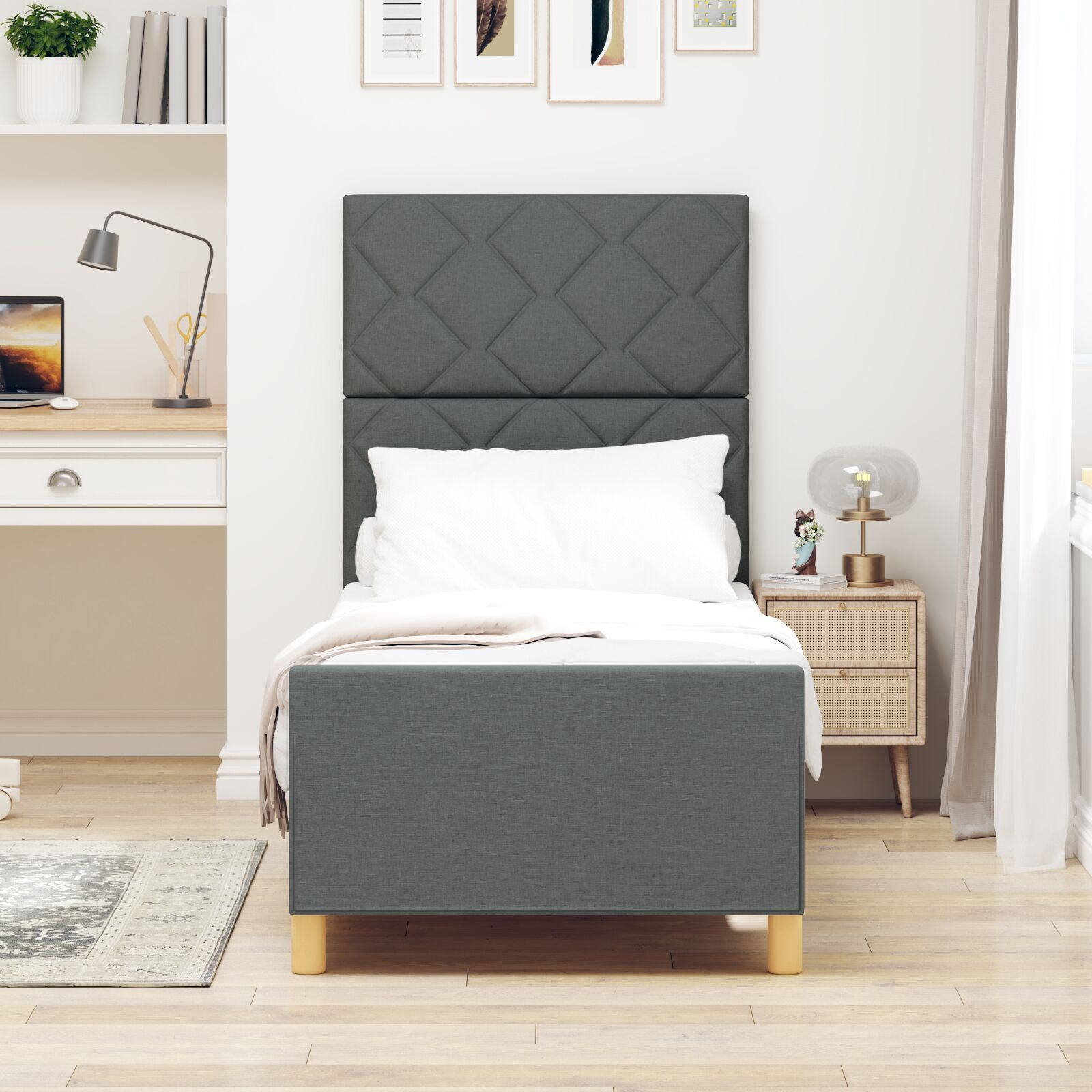vidaXL Cadru de pat cu headboard Gri închis 80 x 200 cm țesătură vidaXL Cadru de pat cu headboard Gri închis 80 x 200 cm țesătură