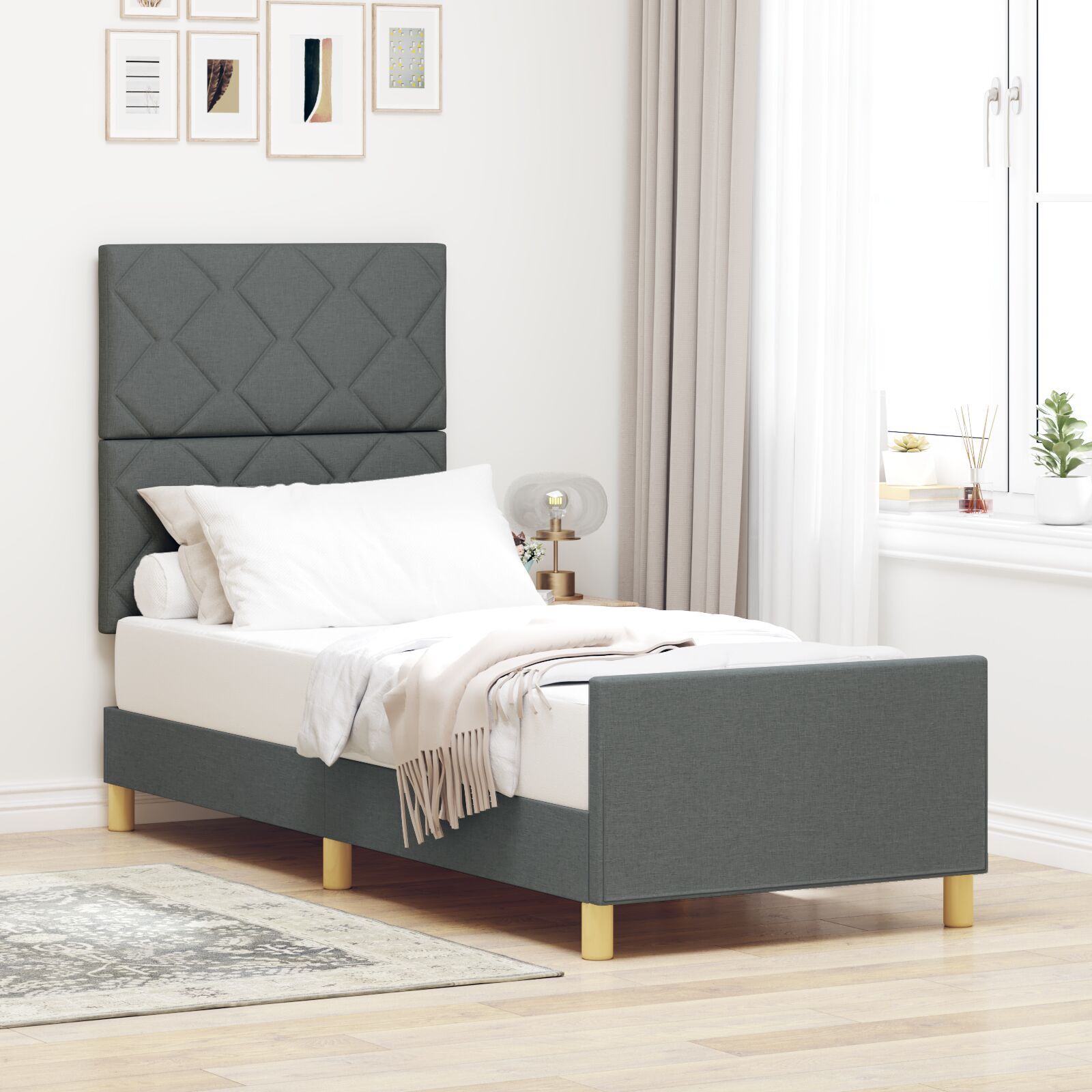 vidaXL Cadru de pat cu headboard Gri închis 80 x 200 cm țesătură vidaXL Cadru de pat cu headboard Gri închis 80 x 200 cm țesătură