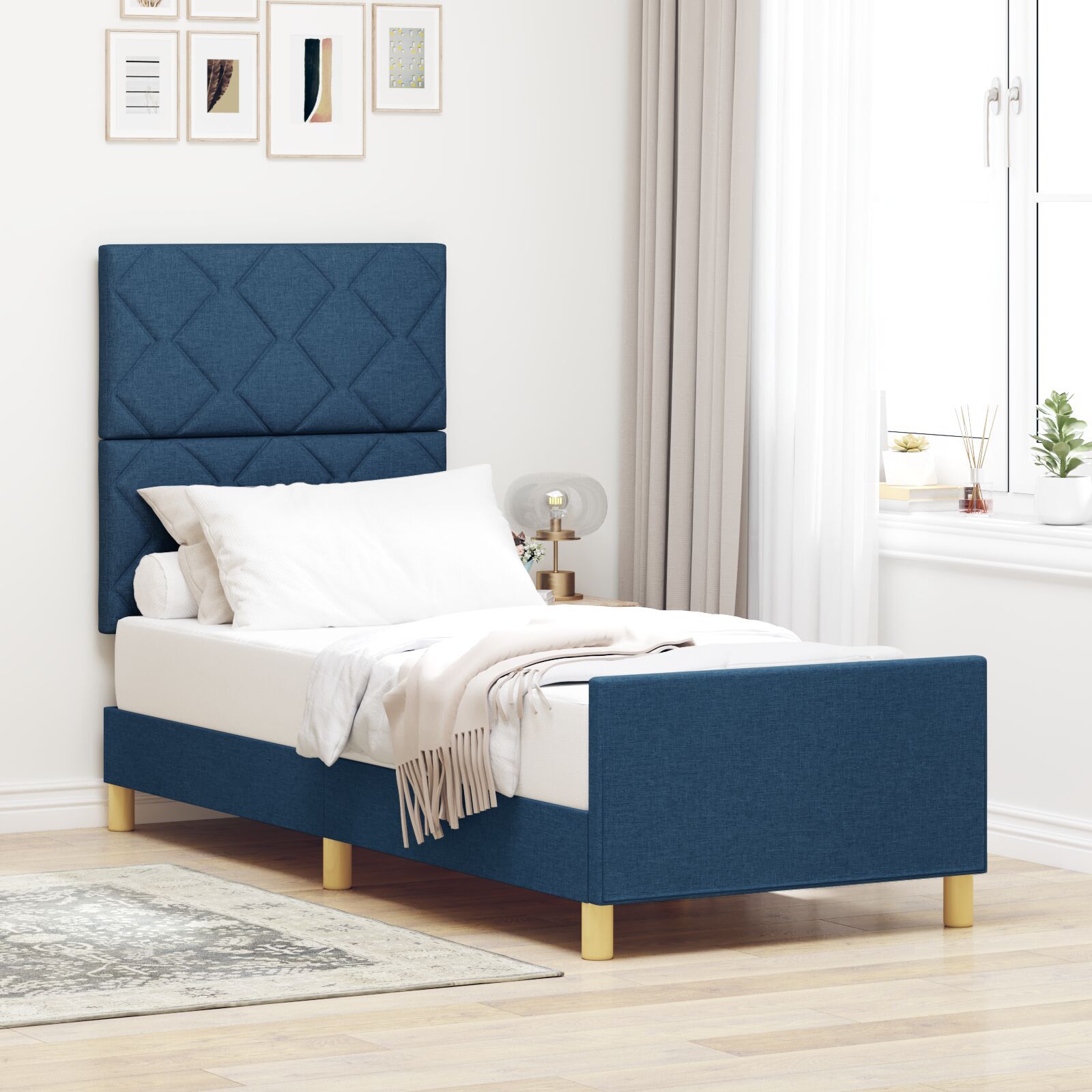 vidaXL Cadru de pat cu headboard albastru 80 x 200 cm țesătură vidaXL Cadru de pat cu headboard albastru 80 x 200 cm țesătură