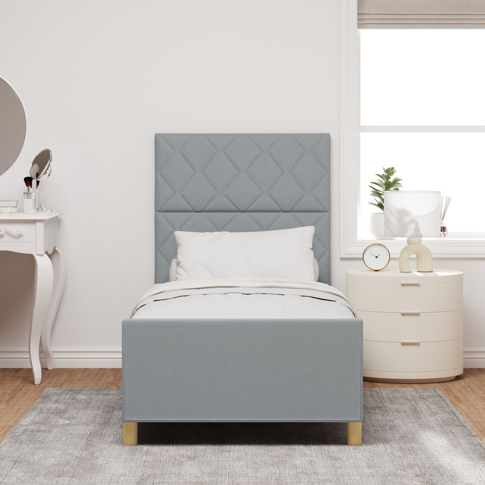 Cadru de pat vidaXL Gri deschis 90x190 cm din material textil Cadru de pat vidaXL Gri deschis 90x190 cm din material textil