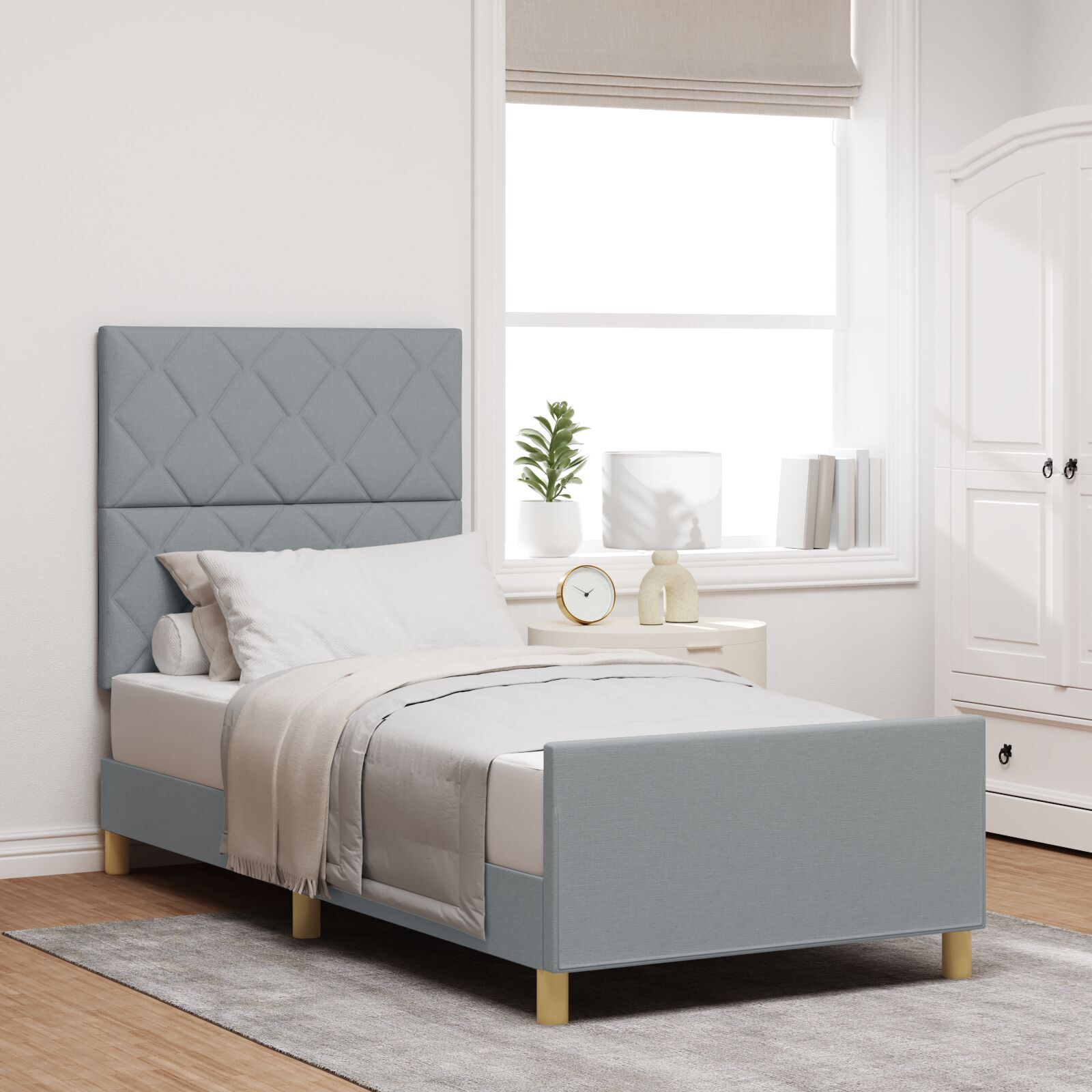 Cadru de pat vidaXL Gri deschis 90x190 cm din material textil Cadru de pat vidaXL Gri deschis 90x190 cm din material textil