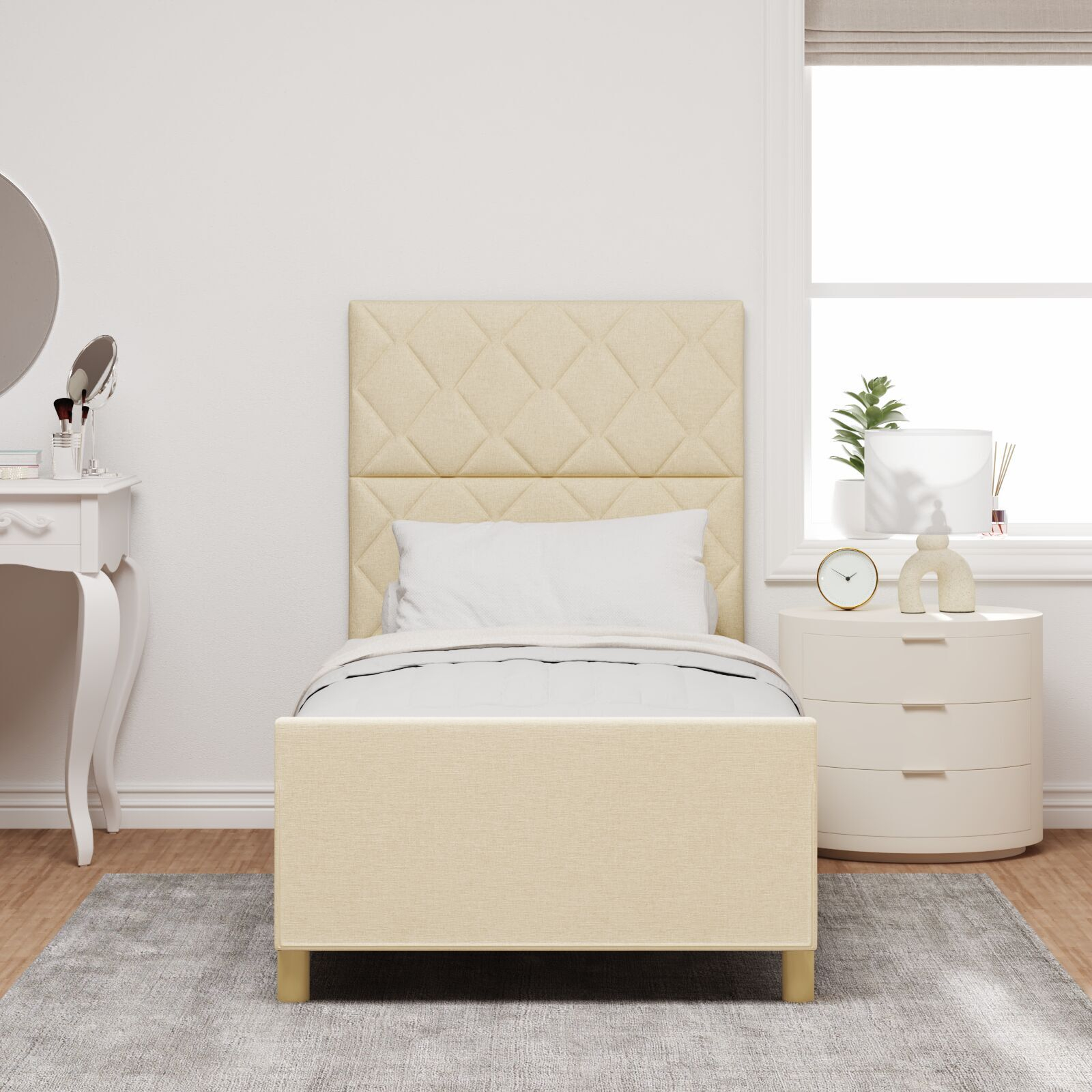 vidaXL Cadru de pat cu headboard Crem 90 x 200 cm țesătură vidaXL Cadru de pat cu headboard Crem 90 x 200 cm țesătură